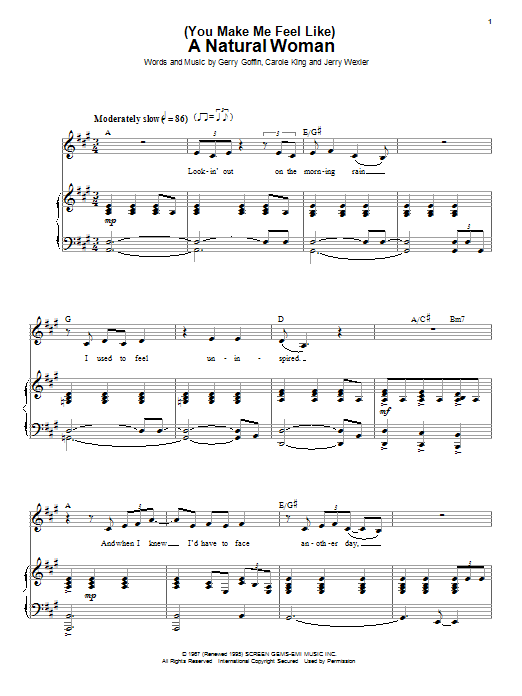Aretha Franklin (You Make Me Feel Like) A Natural Woman Sheet Music Notes & Chords for Keyboard Transcription - Download or Print PDF