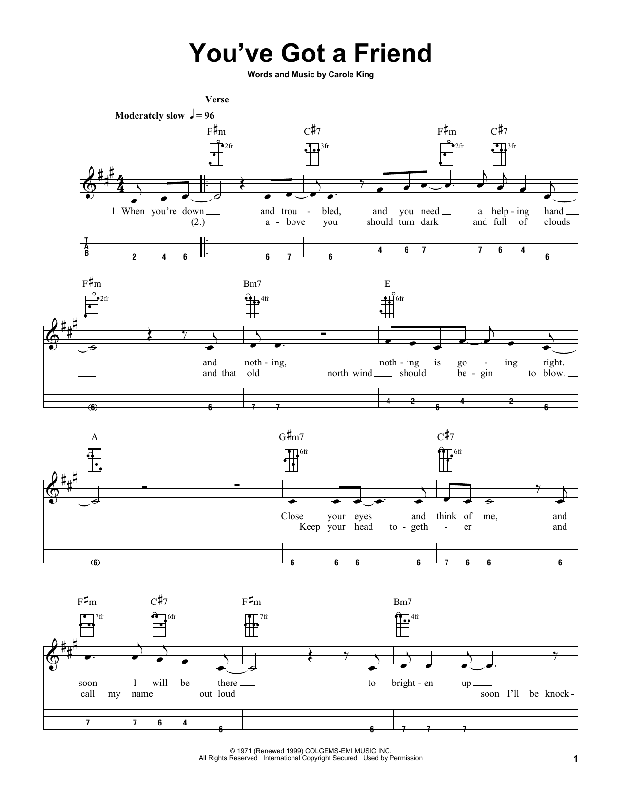 Carole King You've Got A Friend (arr. Bobby Westfall) Sheet Music Notes & Chords for Mandolin - Download or Print PDF