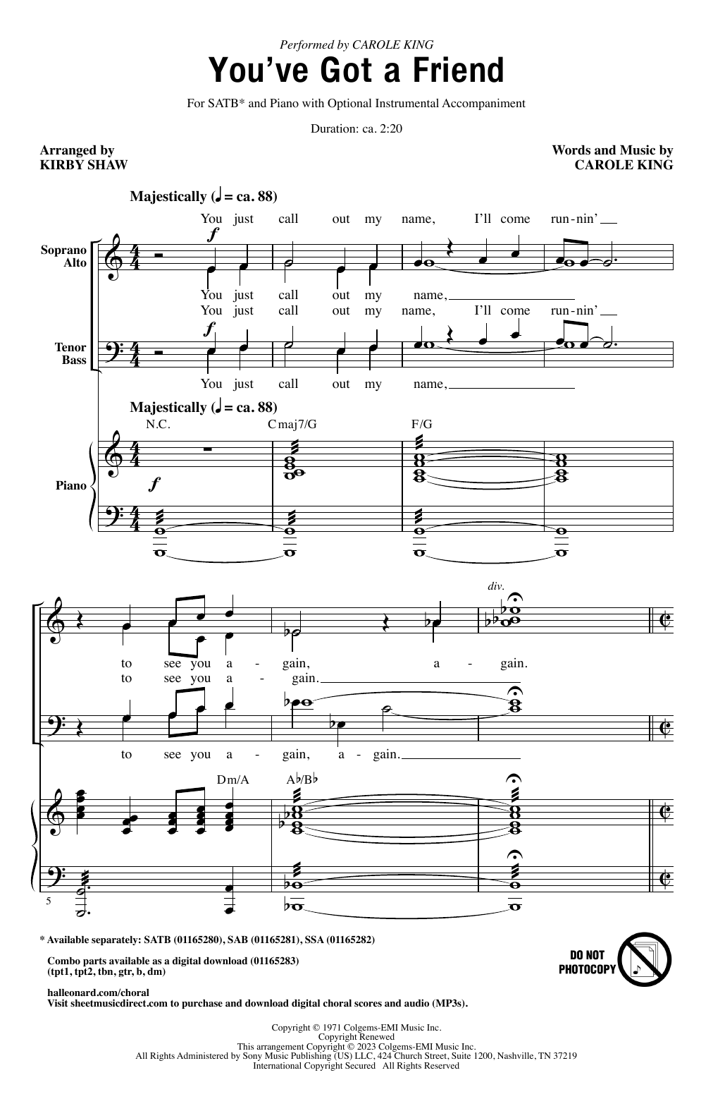 Carole King You've Got A Friend (arr. Kirby Shaw) Sheet Music Notes & Chords for SAB Choir - Download or Print PDF