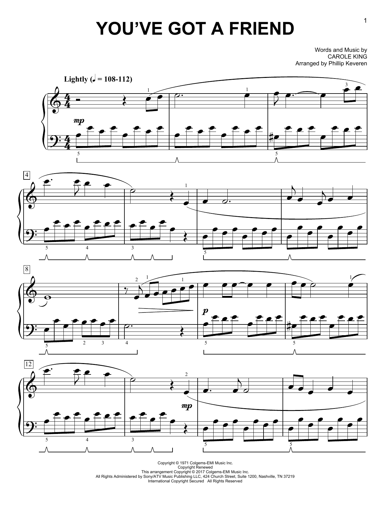 Carole King You've Got A Friend [Classical version] (arr. Phillip Keveren) Sheet Music Notes & Chords for Easy Piano - Download or Print PDF