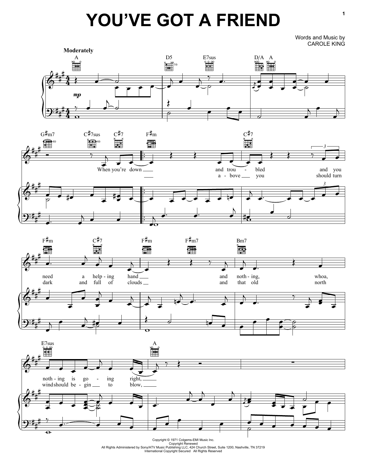 Carole King You've Got A Friend Sheet Music Notes & Chords for Mandolin - Download or Print PDF