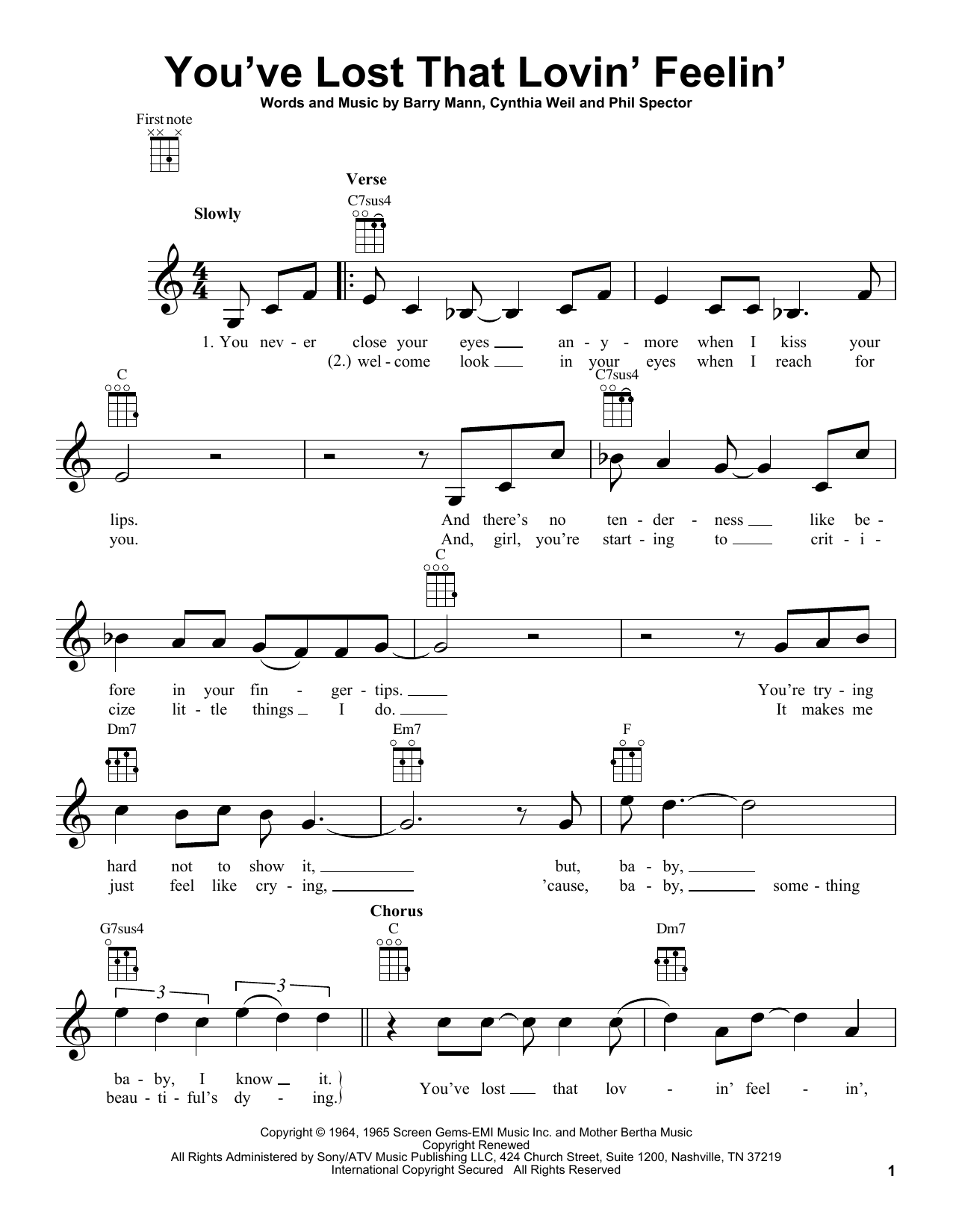 Carole King You've Lost That Lovin' Feelin' Sheet Music Notes & Chords for Ukulele - Download or Print PDF