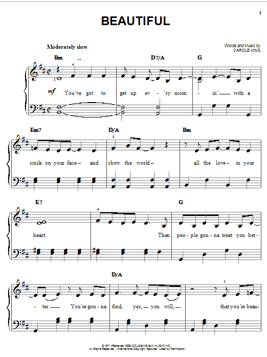 Preview Carole King Beautiful Pop sheet music, notes and chords for Easy Piano, SKU: 25751 Beautiful sheet music