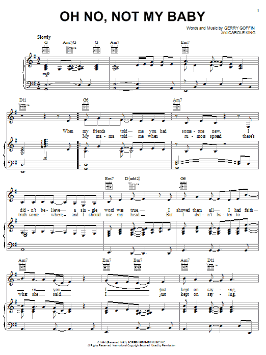 Preview Rod Stewart Oh No, Not My Baby Rock sheet music, notes and chords for Piano, Vocal & Guitar (Right-Hand Melody), SKU: 21465 Oh No, Not My Baby sheet music