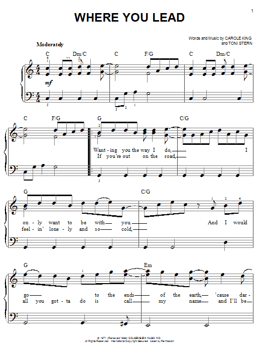 Preview Carole King Where You Lead Pop sheet music, notes and chords for Easy Piano, SKU: 25755 Where You Lead sheet music