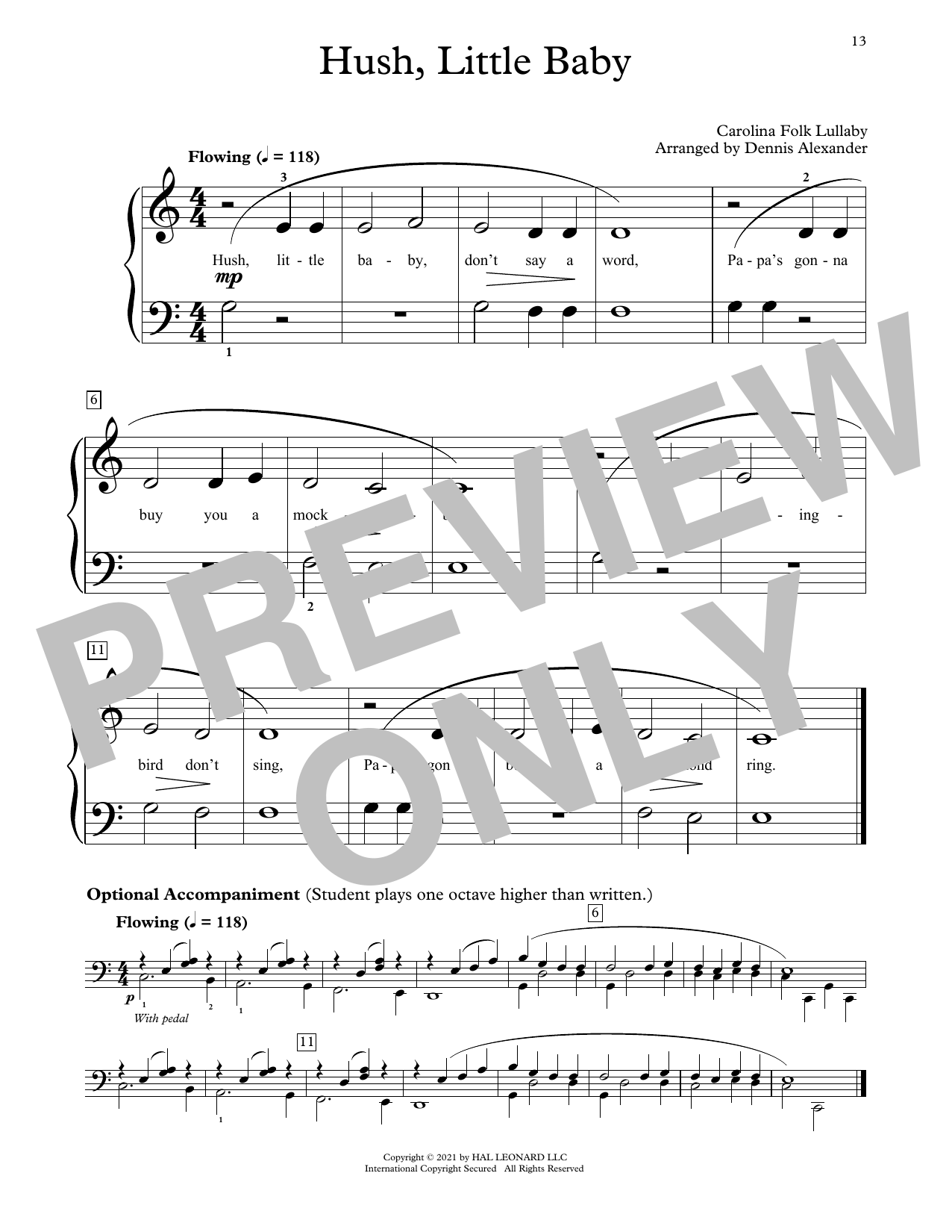 Carolina Folk Lullaby Hush, Little Baby (arr. Dennis Alexander) Sheet Music Notes & Chords for Educational Piano - Download or Print PDF