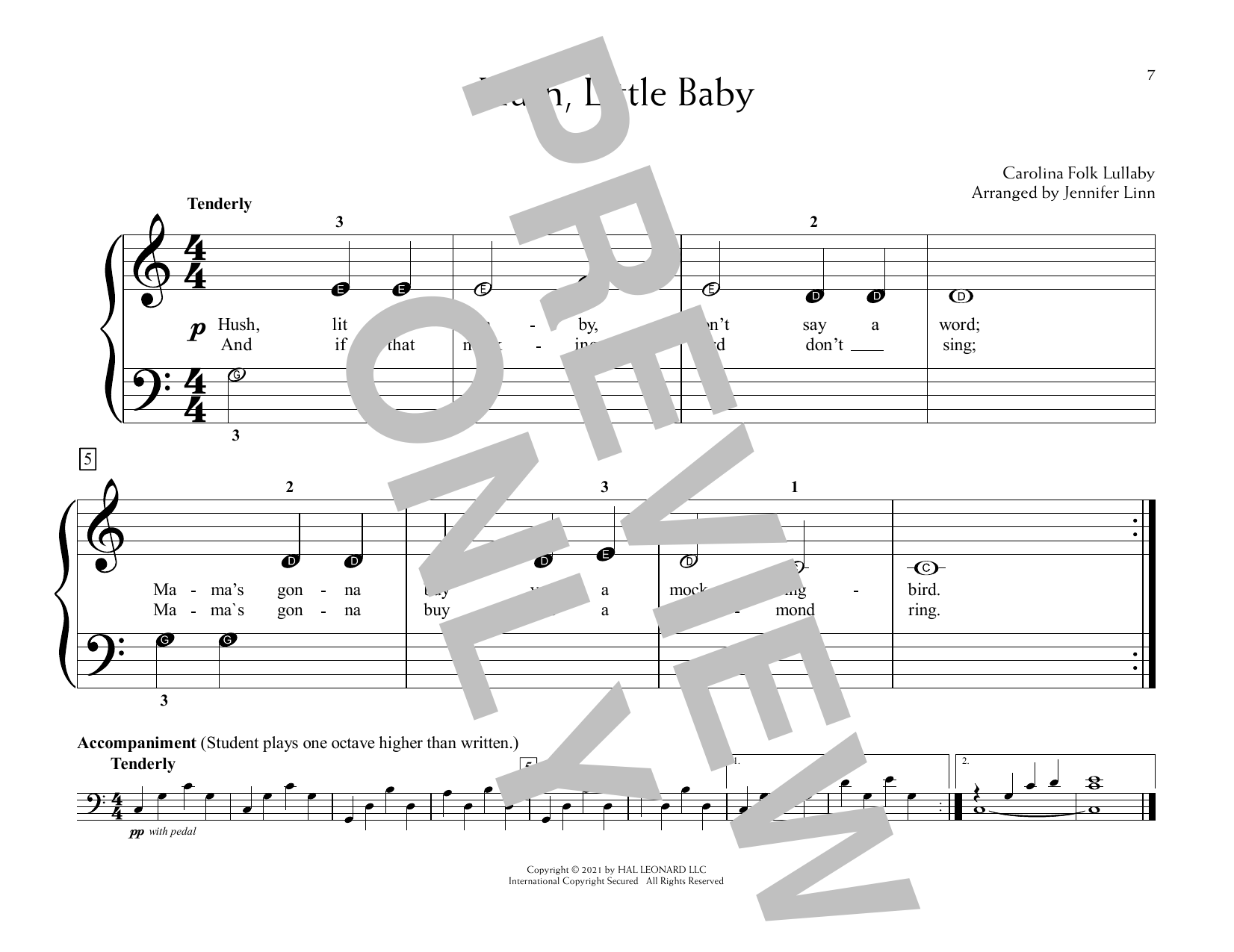 Carolina Folk Lullaby Hush Little Baby (arr. Jennifer Linn) Sheet Music Notes & Chords for Educational Piano - Download or Print PDF