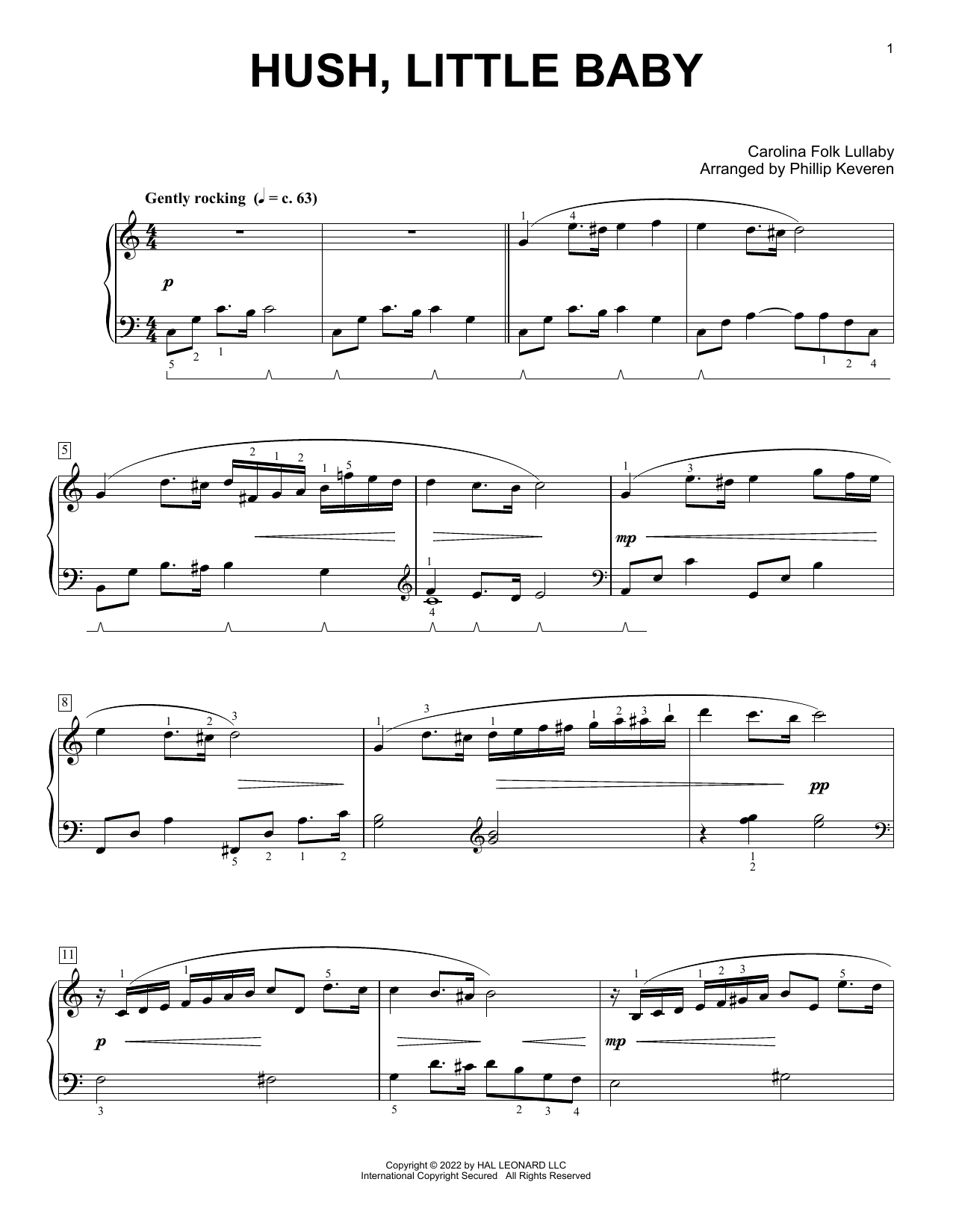 Carolina Folk Lullaby Hush, Little Baby (arr. Phillip Keveren) Sheet Music Notes & Chords for Piano Solo - Download or Print PDF