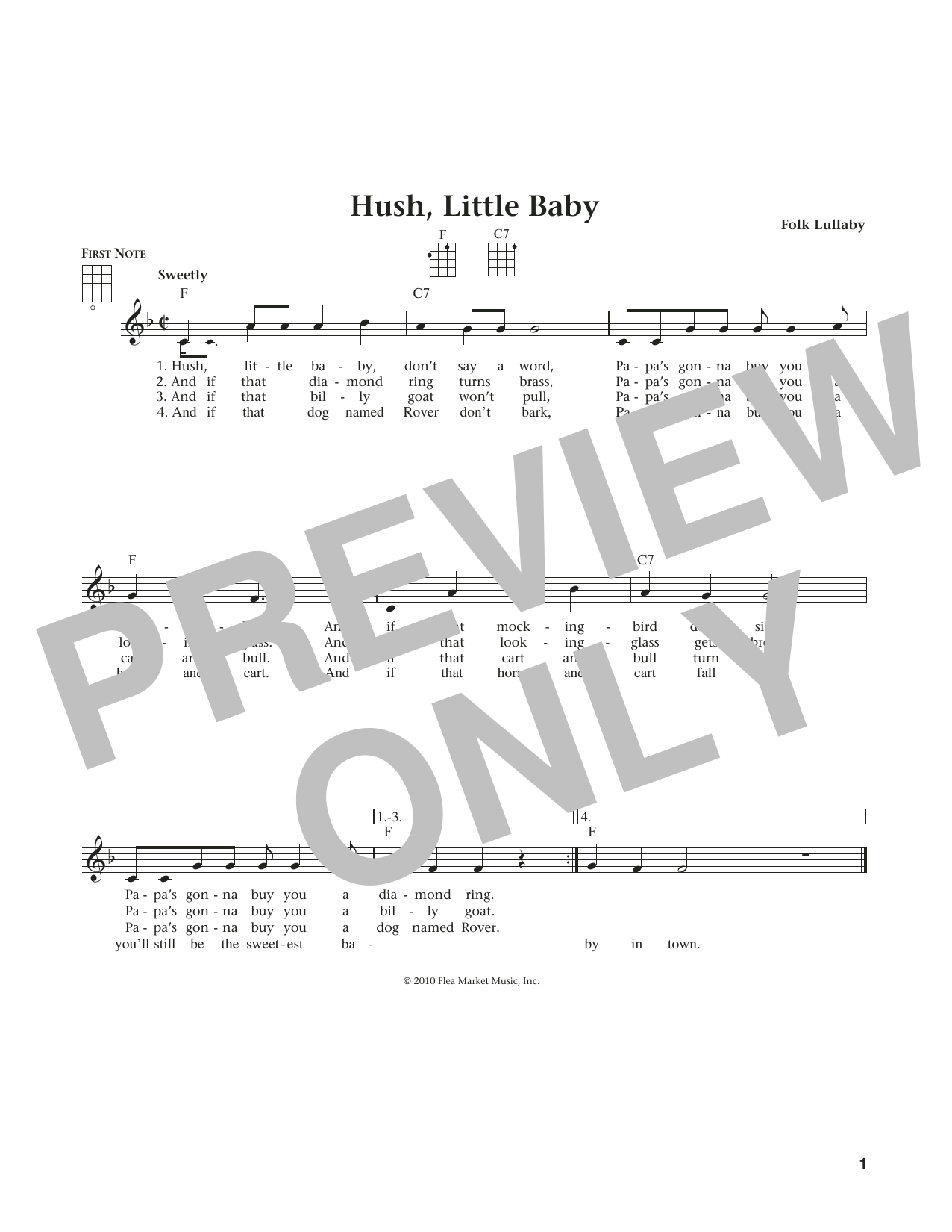 Carolina Folk Lullaby Hush, Little Baby (from The Daily Ukulele) (arr. Liz and Jim Beloff) Sheet Music Notes & Chords for Ukulele - Download or Print PDF