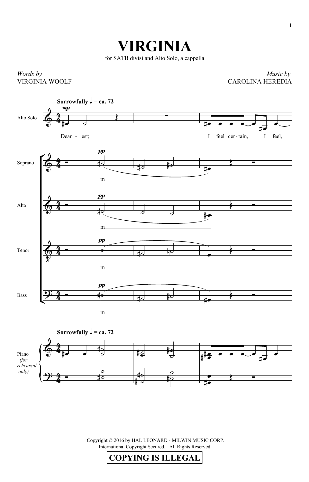 Carolina Heredia Virginia Sheet Music Notes & Chords for SATB - Download or Print PDF