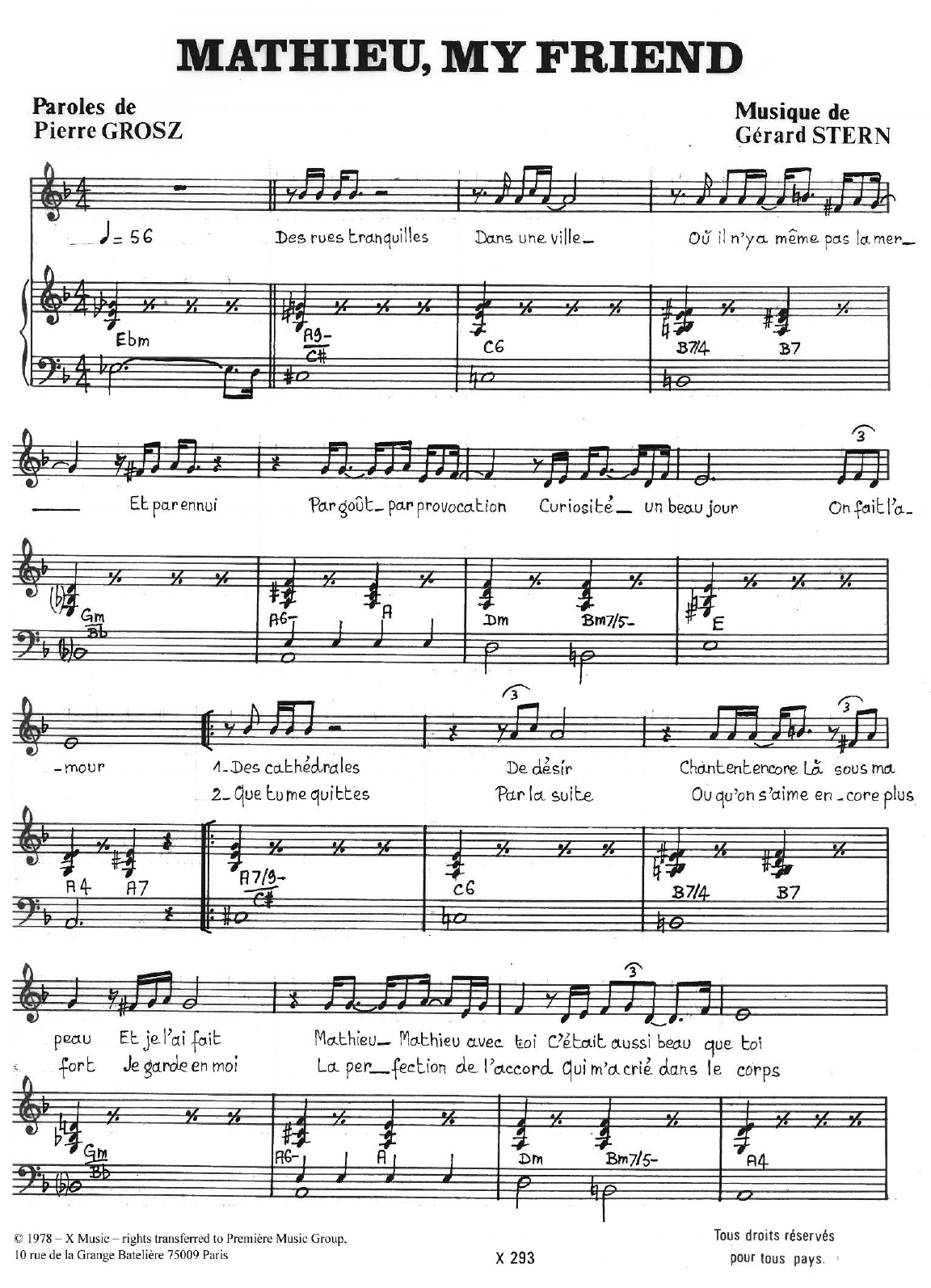 Caroline Grant Mathieu, My Friend Sheet Music Notes & Chords for Piano & Vocal - Download or Print PDF