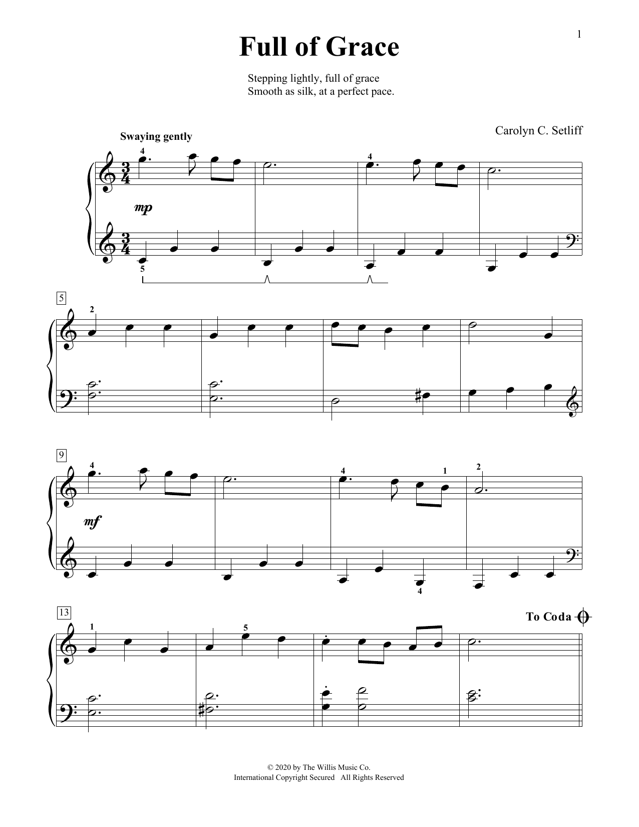Carolyn C. Setliff Full Of Grace Sheet Music Notes & Chords for Educational Piano - Download or Print PDF