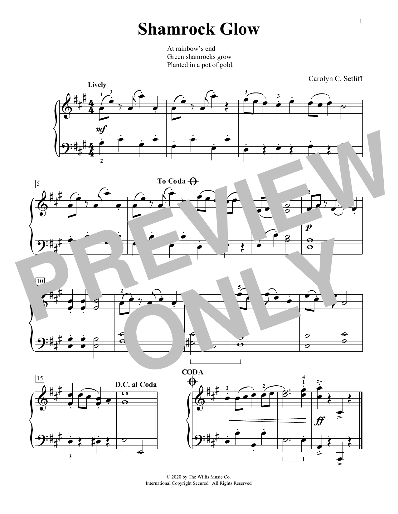 Carolyn C. Setliff Shamrock Glow Sheet Music Notes & Chords for Educational Piano - Download or Print PDF