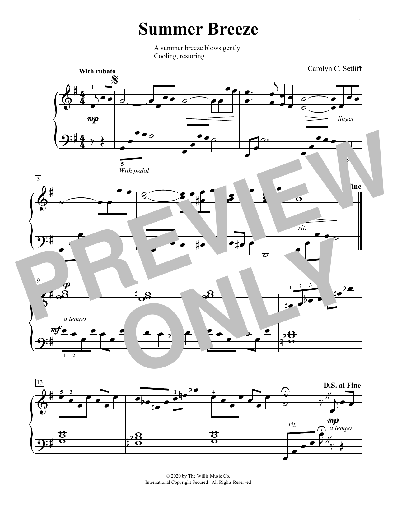 Carolyn C. Setliff Summer Breeze Sheet Music Notes & Chords for Educational Piano - Download or Print PDF