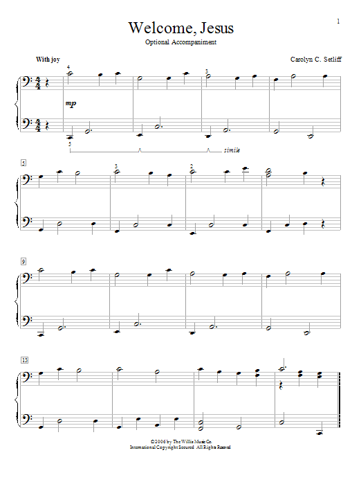Carolyn C. Setliff Welcome, Jesus Sheet Music Notes & Chords for Piano Duet - Download or Print PDF