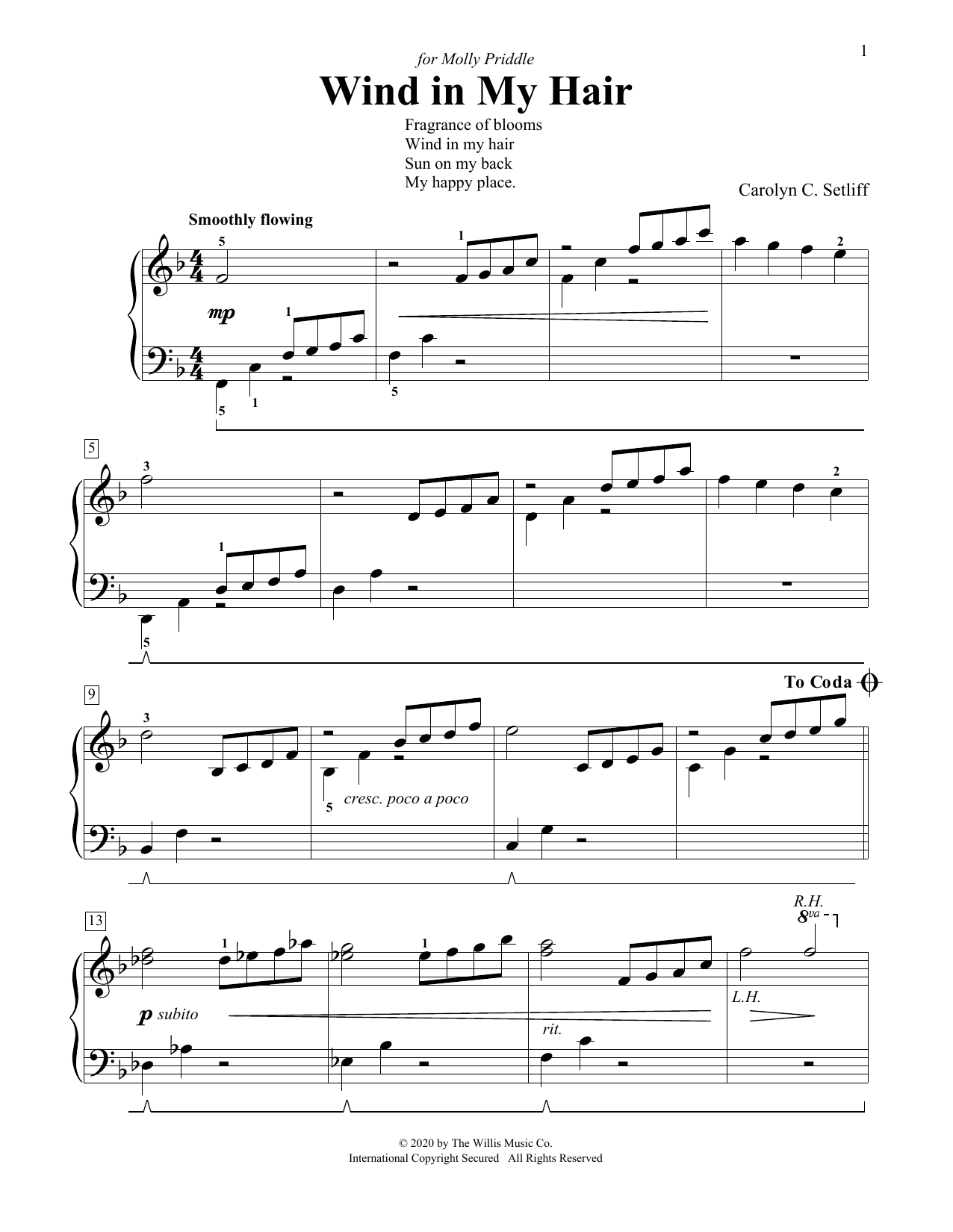 Carolyn C. Setliff Wind In My Hair Sheet Music Notes & Chords for Educational Piano - Download or Print PDF