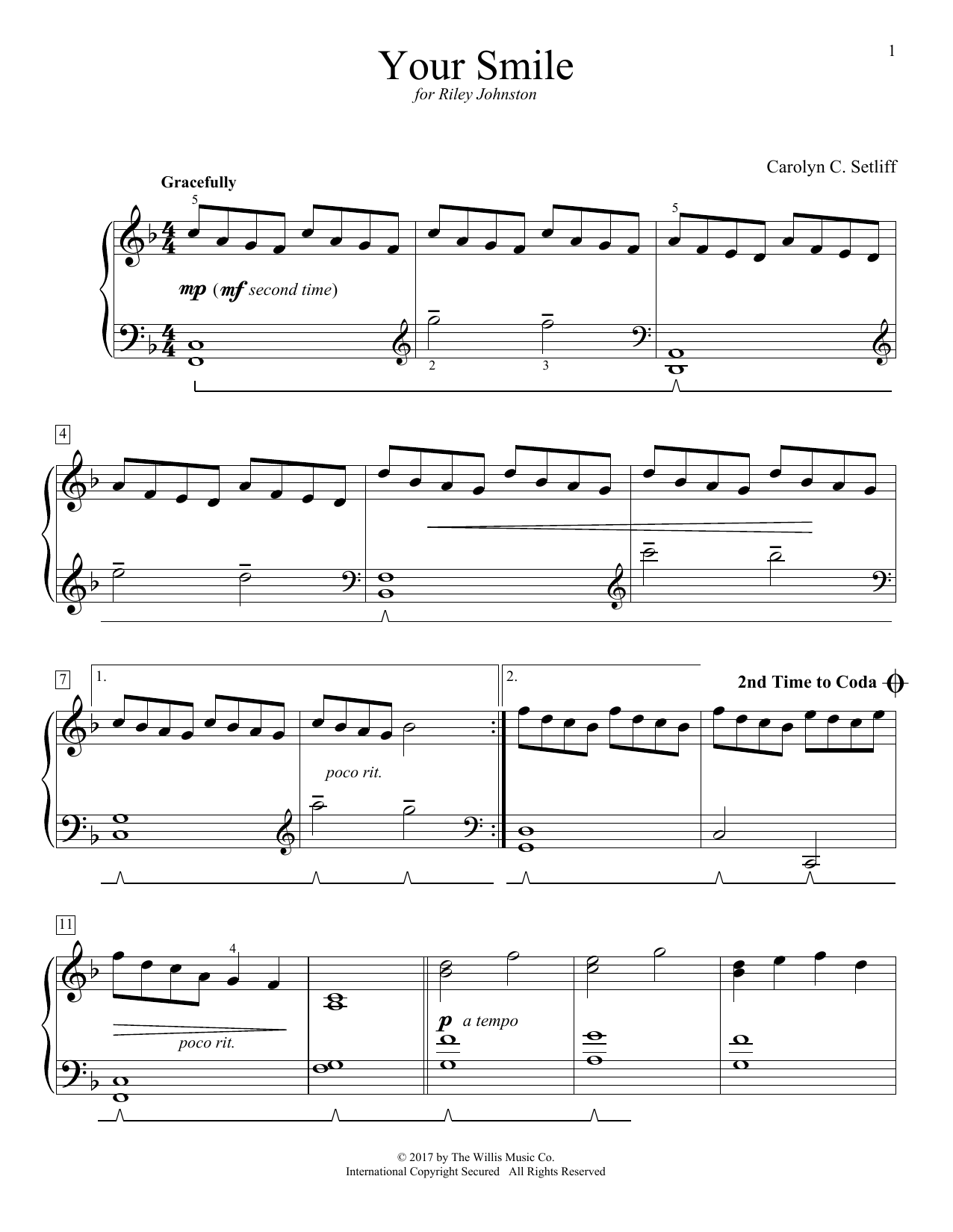 Carolyn C. Setliff Your Smile Sheet Music Notes & Chords for Educational Piano - Download or Print PDF