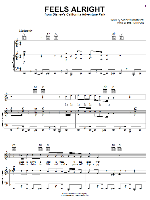 Carolyn Gardner Feels Alright Sheet Music Notes & Chords for Piano, Vocal & Guitar (Right-Hand Melody) - Download or Print PDF