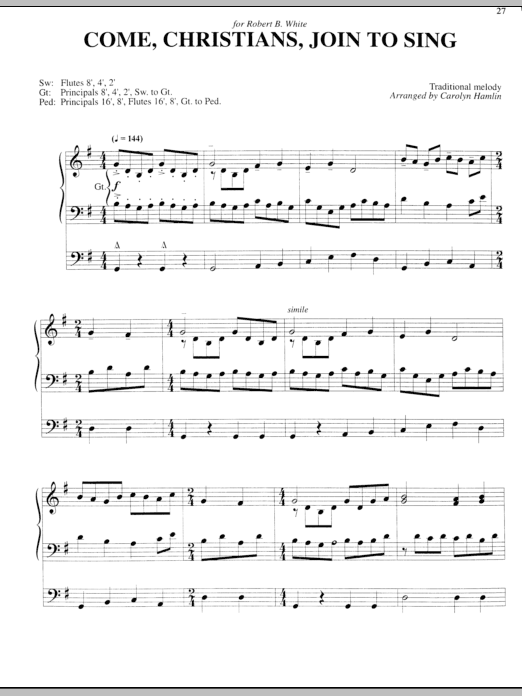 Carolyn Hamlin Come, Christians, Join To Sing Sheet Music Notes & Chords for Organ - Download or Print PDF