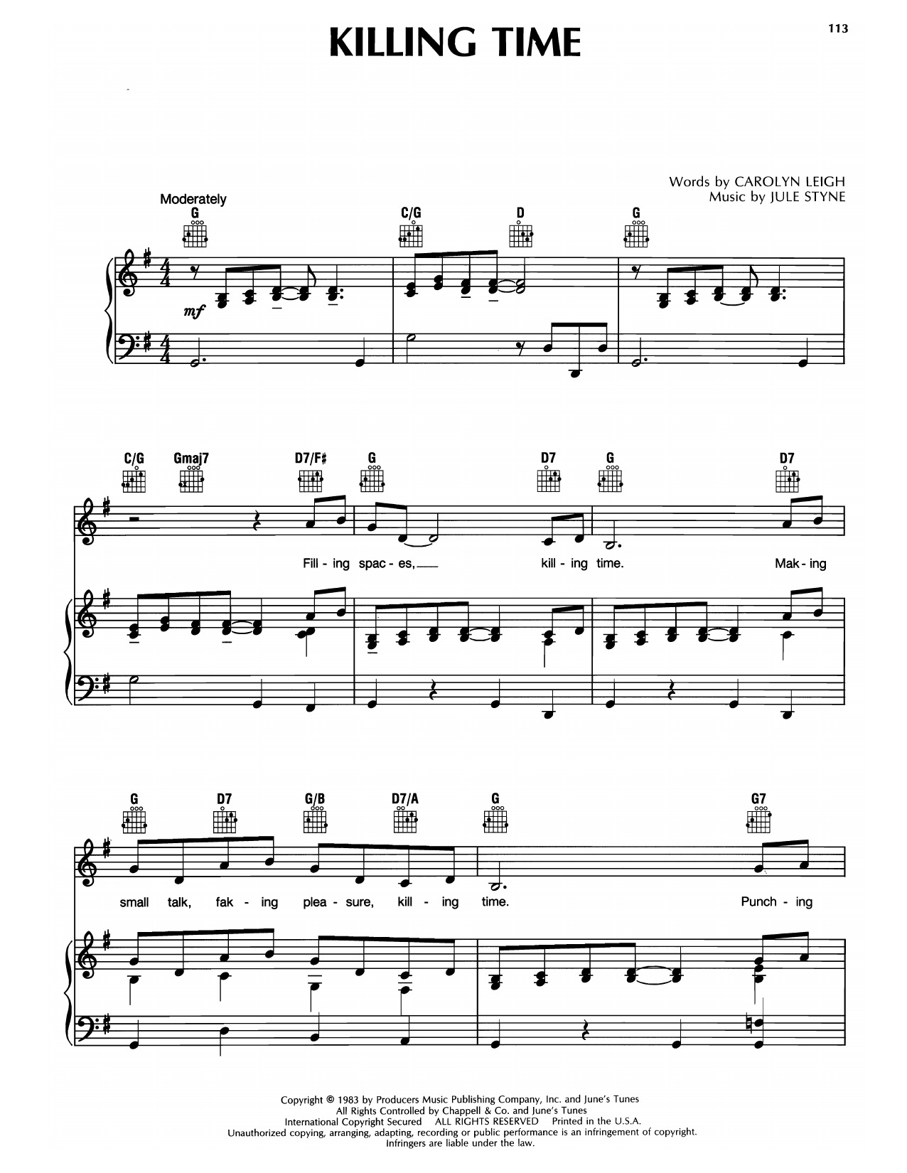 Carolyn Leigh & Jule Styne Killing Time Sheet Music Notes & Chords for Piano & Vocal - Download or Print PDF