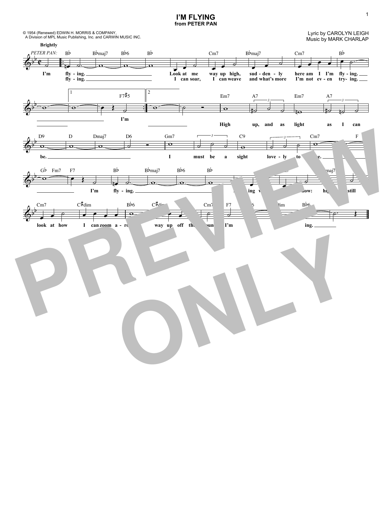 Carolyn Leigh I'm Flying Sheet Music Notes & Chords for Melody Line, Lyrics & Chords - Download or Print PDF