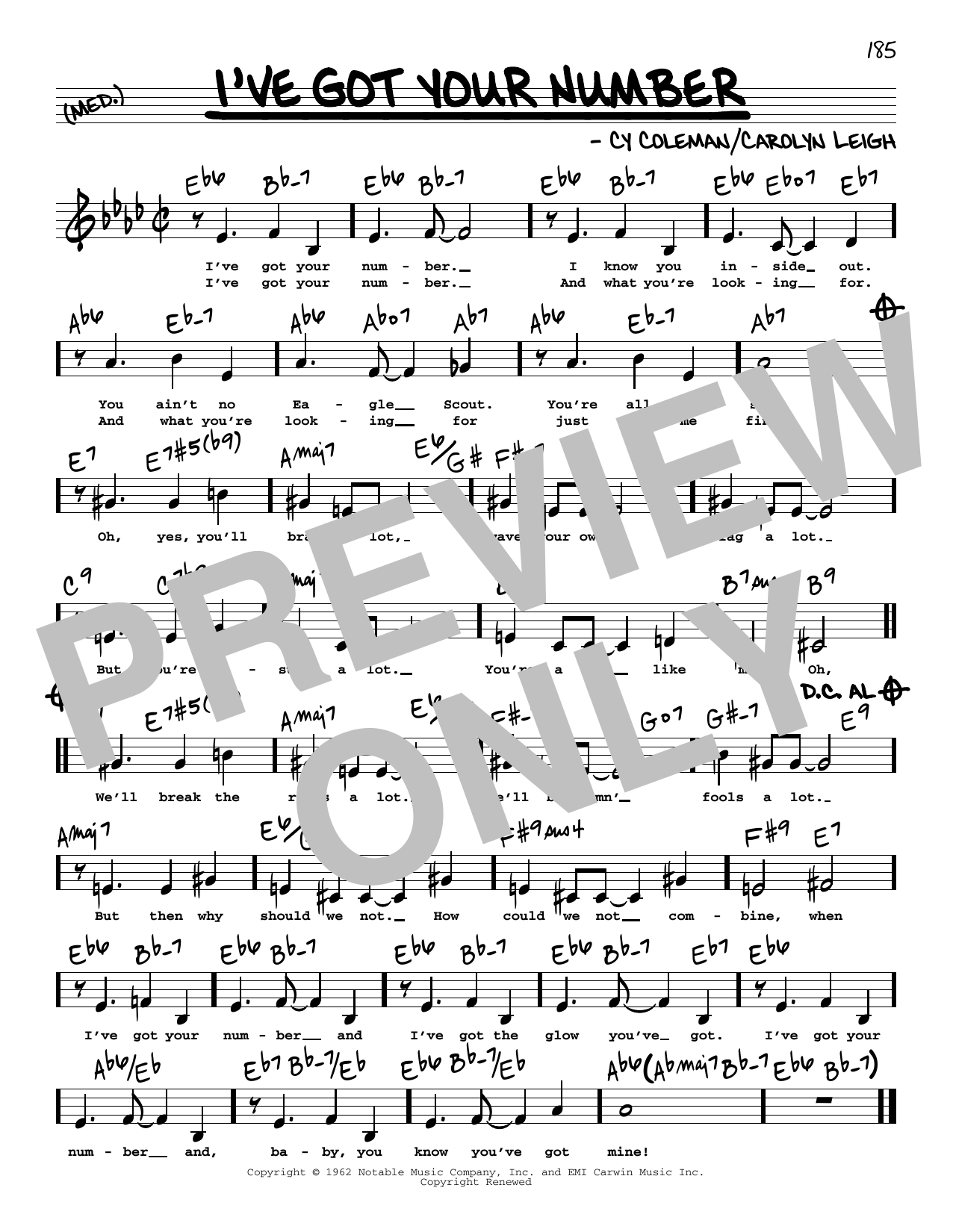 Carolyn Leigh I've Got Your Number (Low Voice) Sheet Music Notes & Chords for Real Book – Melody, Lyrics & Chords - Download or Print PDF