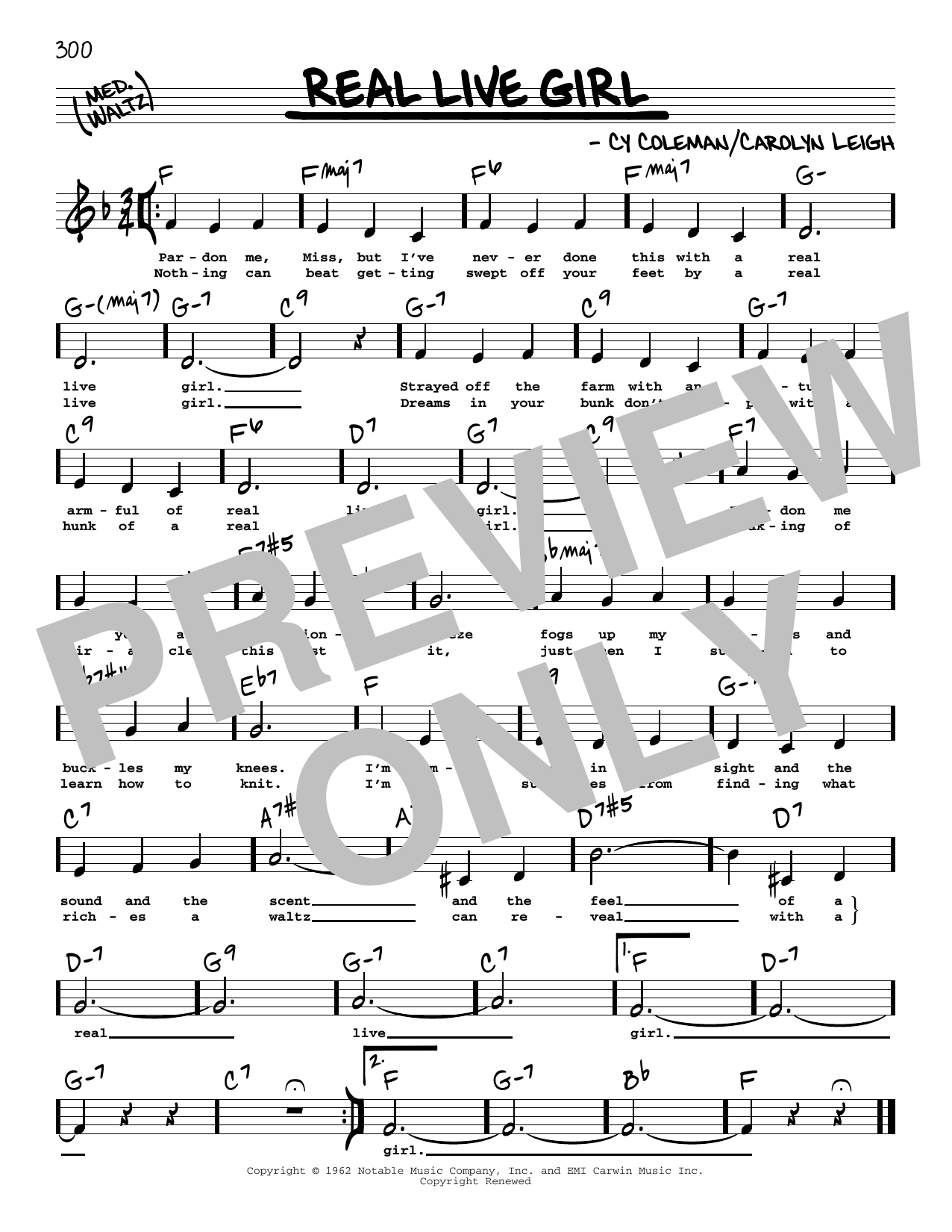 Carolyn Leigh Real Live Girl (Low Voice) Sheet Music Notes & Chords for Real Book – Melody, Lyrics & Chords - Download or Print PDF