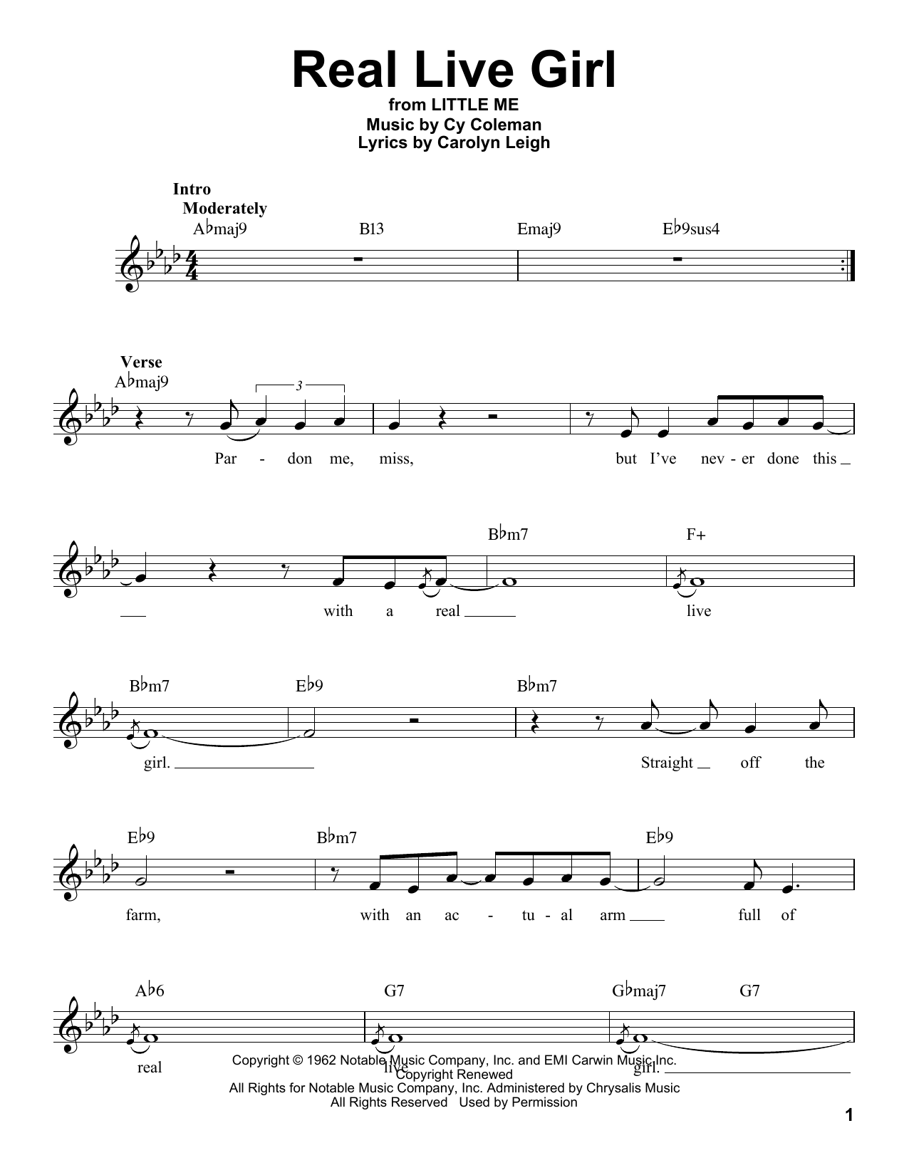 Carolyn Leigh Real Live Girl Sheet Music Notes & Chords for Vocal Pro + Piano/Guitar - Download or Print PDF