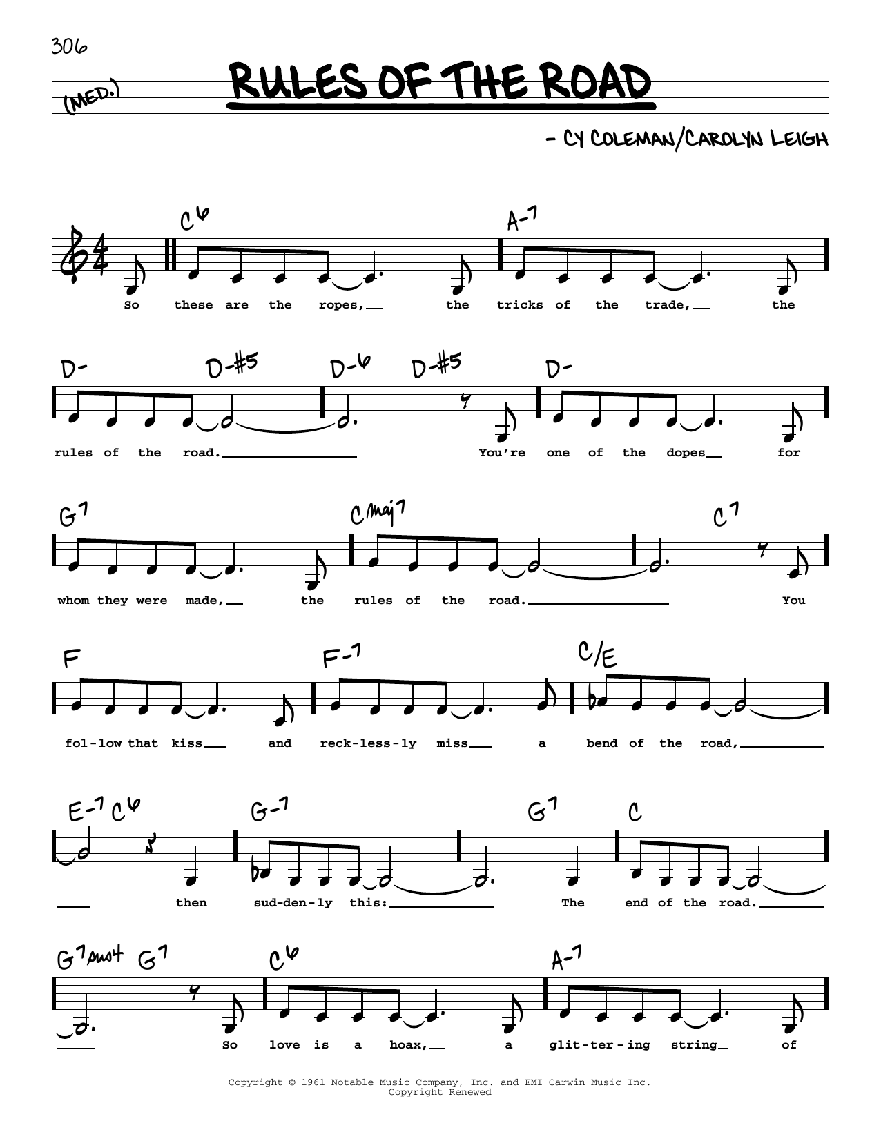 Carolyn Leigh Rules Of The Road (Low Voice) Sheet Music Notes & Chords for Real Book – Melody, Lyrics & Chords - Download or Print PDF