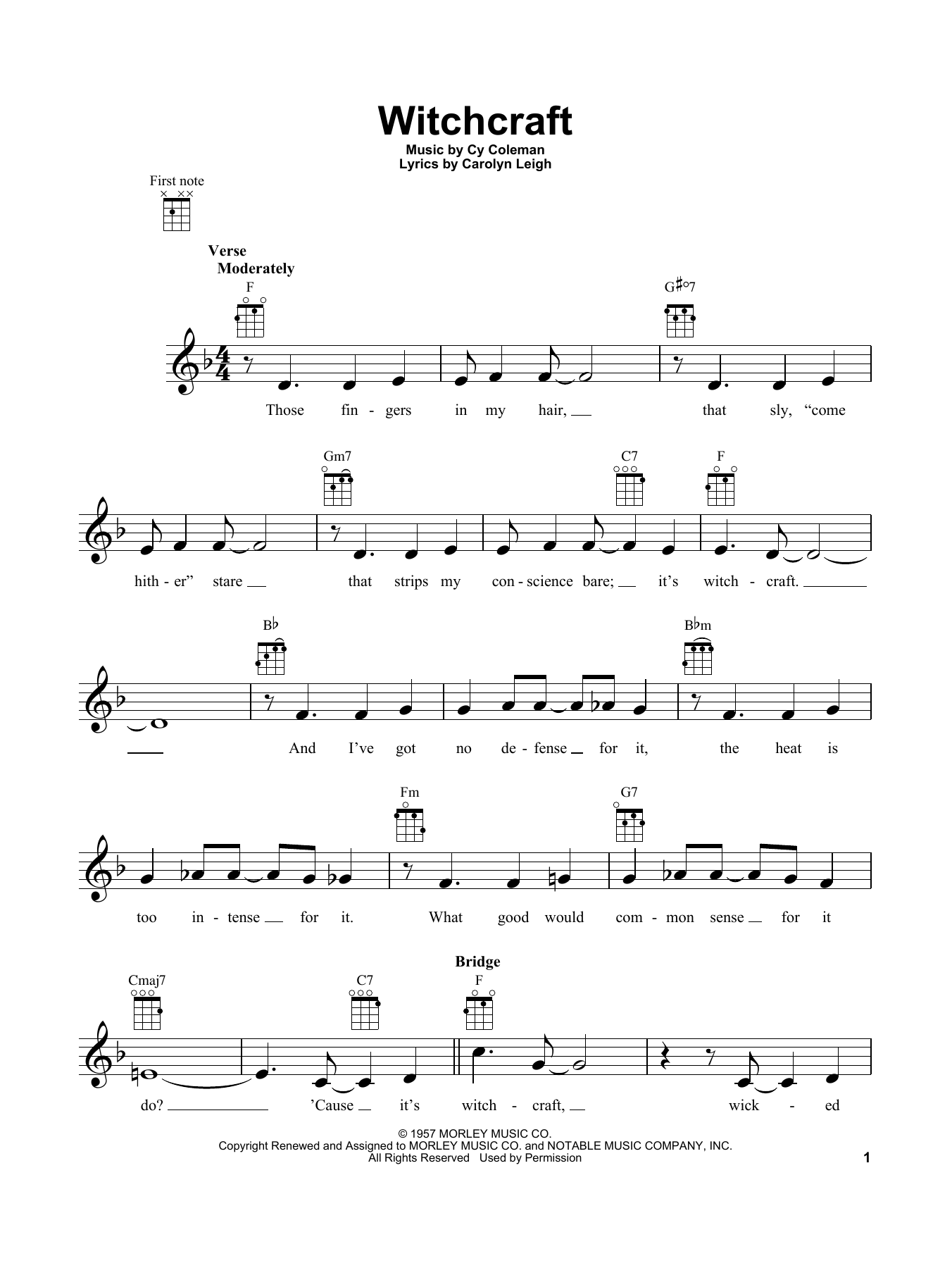 Carolyn Leigh Witchcraft Sheet Music Notes & Chords for Ukulele - Download or Print PDF