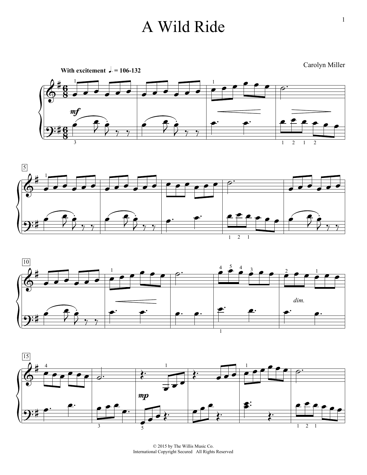 Carolyn Miller A Wild Ride Sheet Music Notes & Chords for Educational Piano - Download or Print PDF