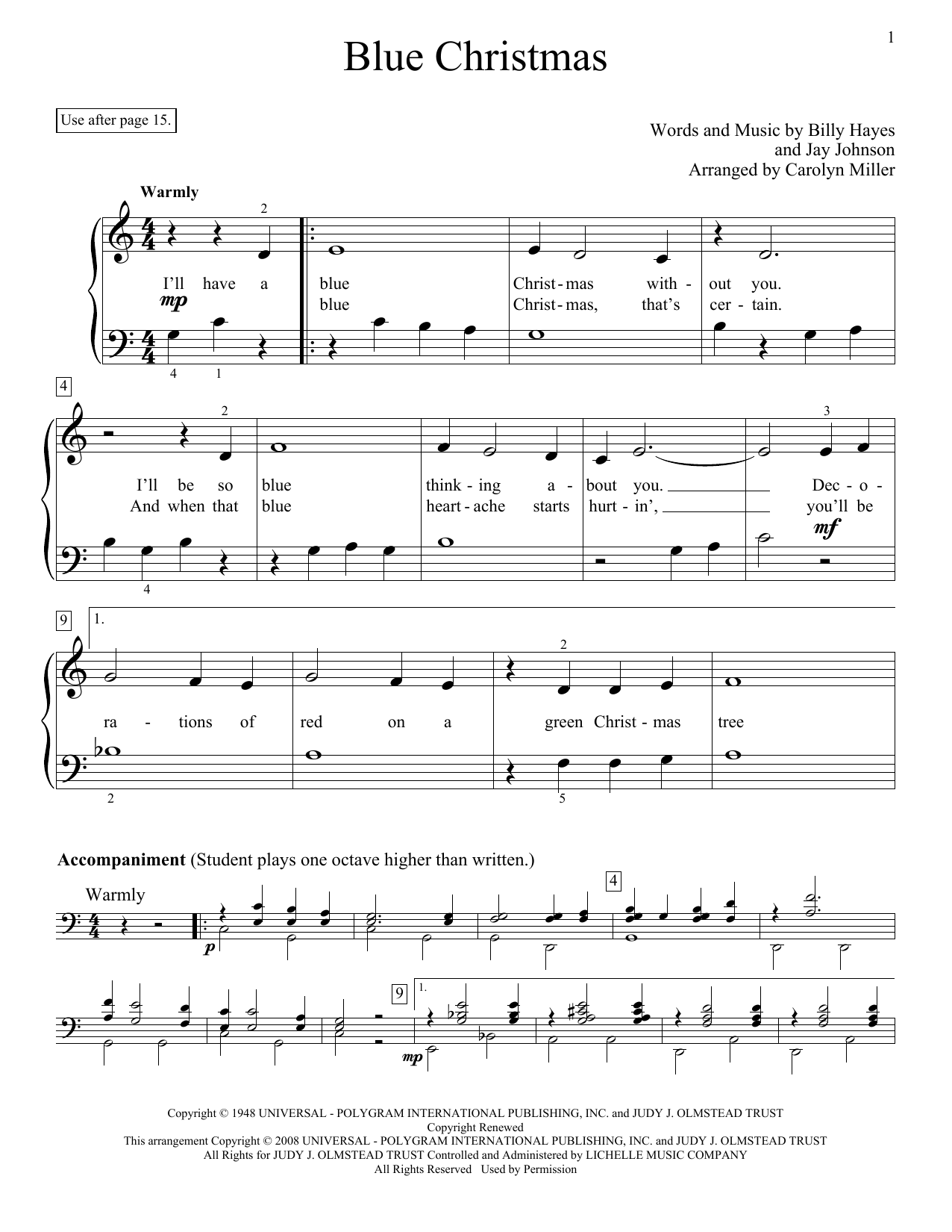 Carolyn Miller Blue Christmas Sheet Music Notes & Chords for Educational Piano - Download or Print PDF