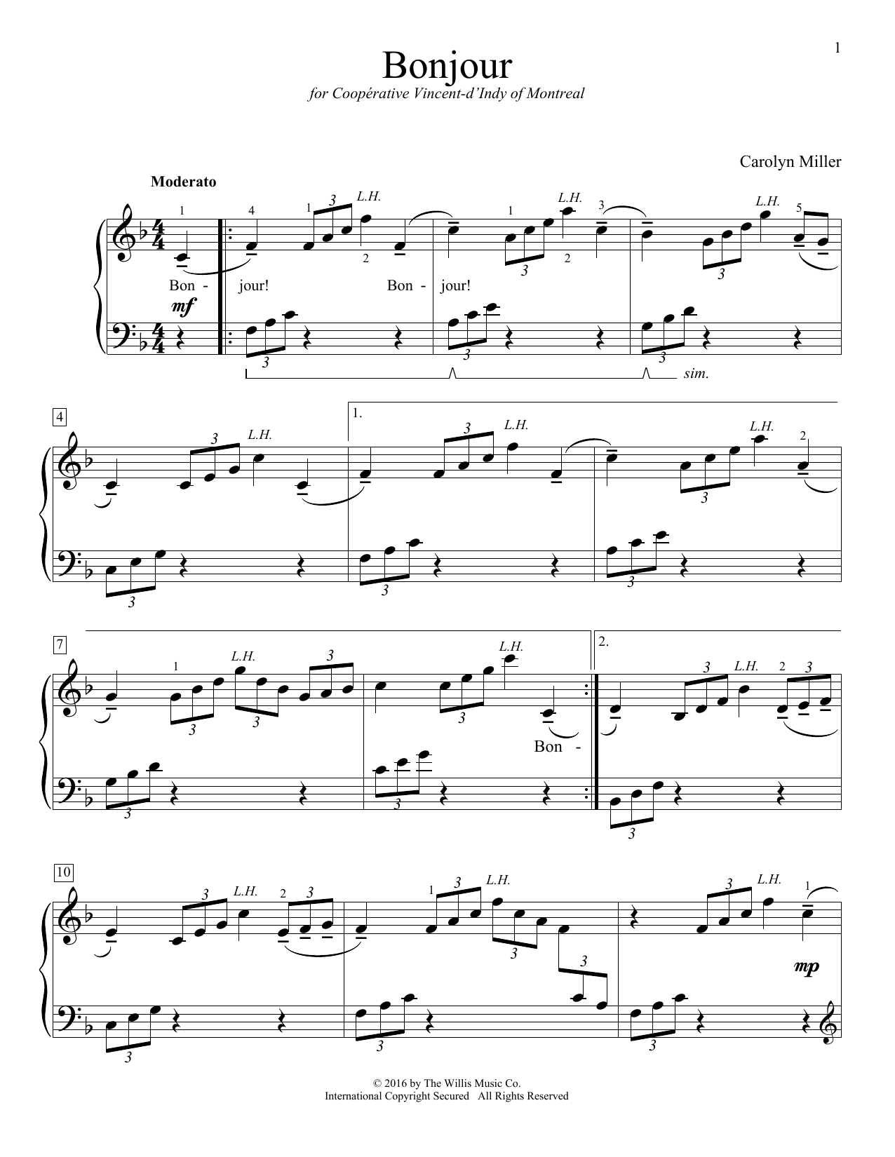 Carolyn Miller Bonjour Sheet Music Notes & Chords for Educational Piano - Download or Print PDF