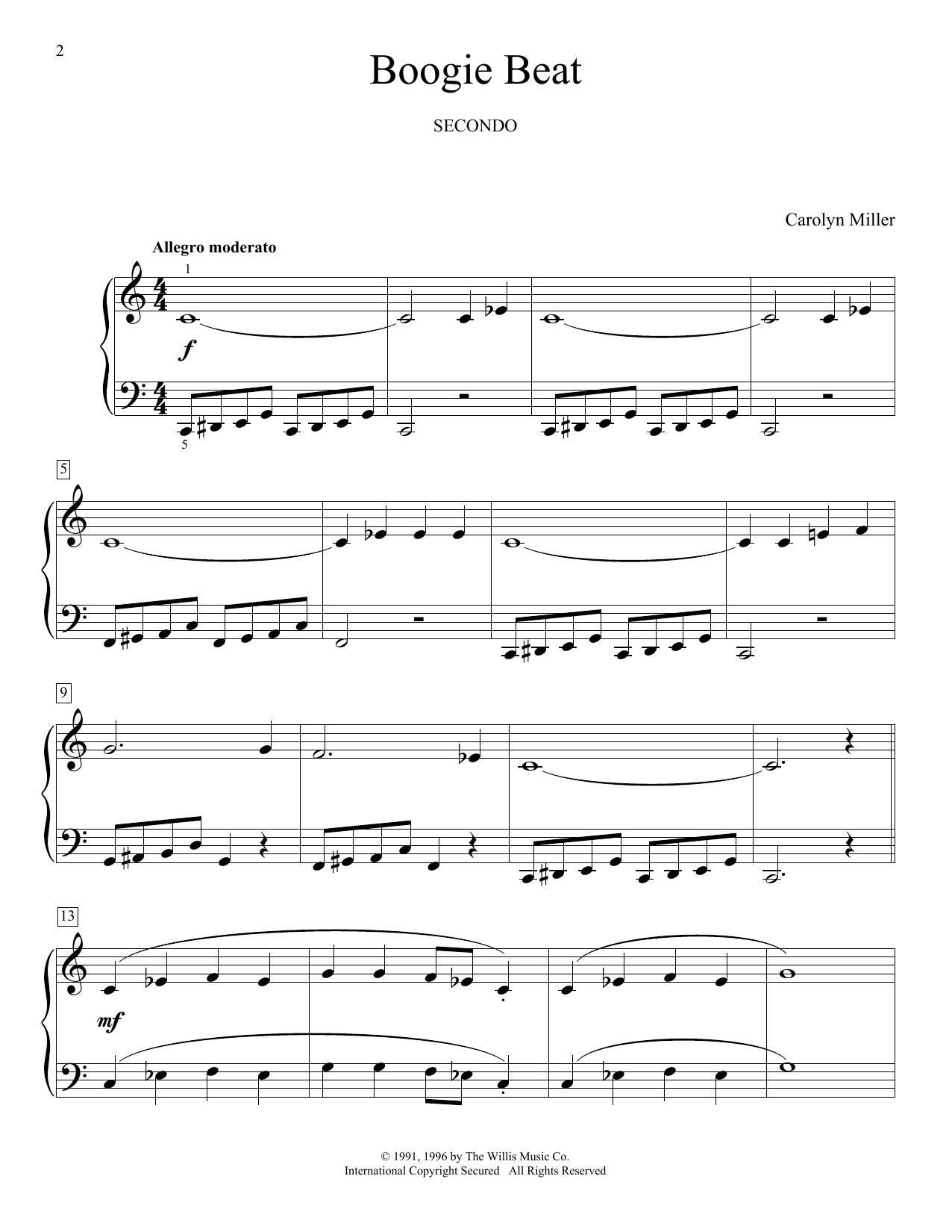 Carolyn Miller Boogie Beat Sheet Music Notes & Chords for Piano Duet - Download or Print PDF