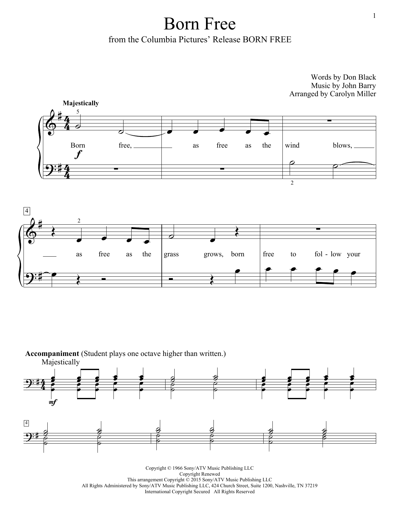 Carolyn Miller Born Free Sheet Music Notes & Chords for Educational Piano - Download or Print PDF
