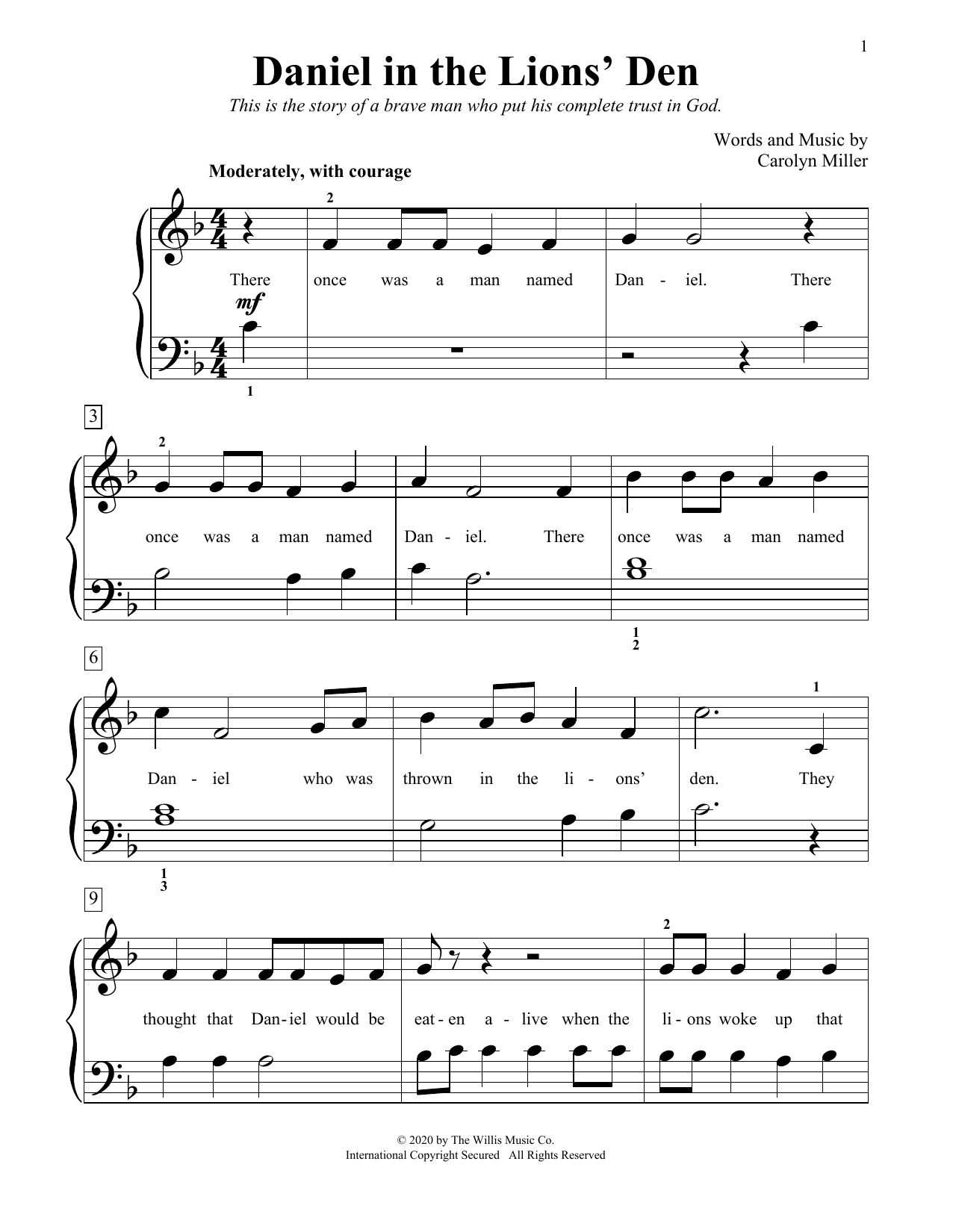 Carolyn Miller Daniel In The Lions' Den Sheet Music Notes & Chords for Educational Piano - Download or Print PDF