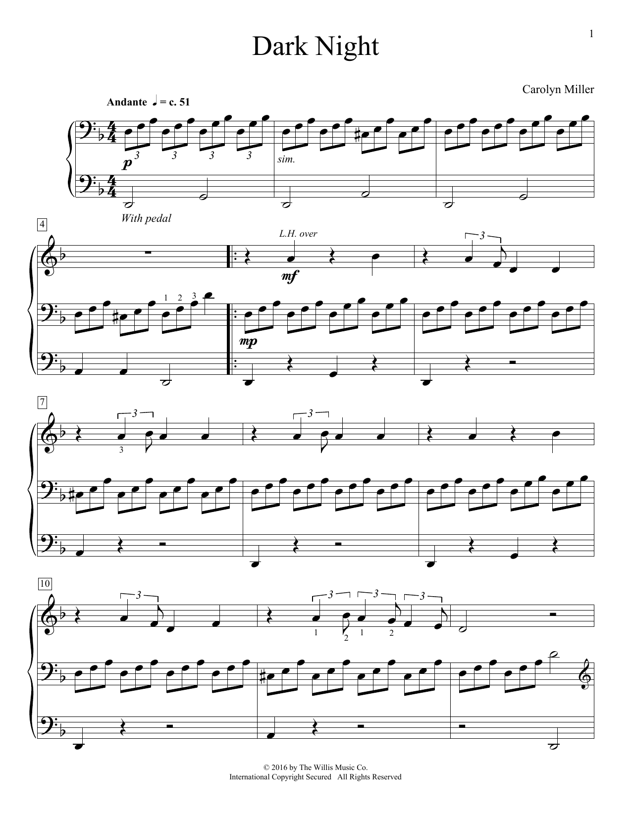 Carolyn Miller Dark Night Sheet Music Notes & Chords for Educational Piano - Download or Print PDF