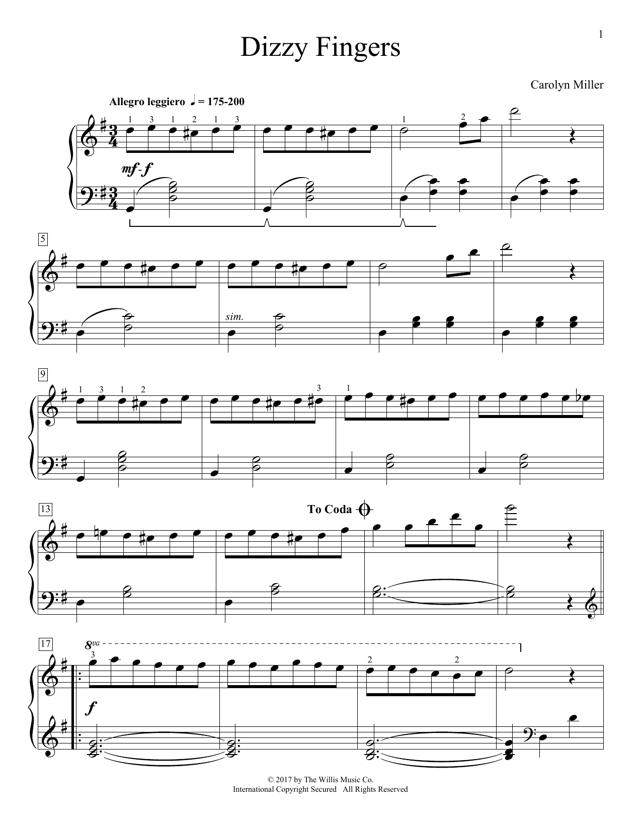 Carolyn Miller Dizzy Fingers Sheet Music Notes & Chords for Educational Piano - Download or Print PDF
