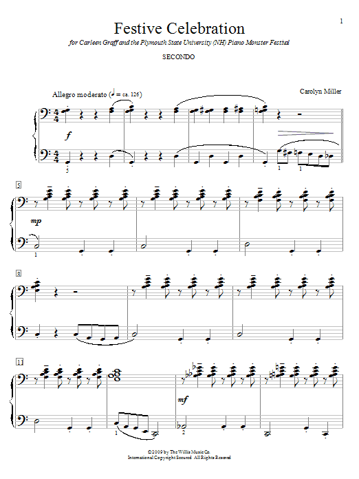 Carolyn Miller Festive Celebration Sheet Music Notes & Chords for Piano Duet - Download or Print PDF