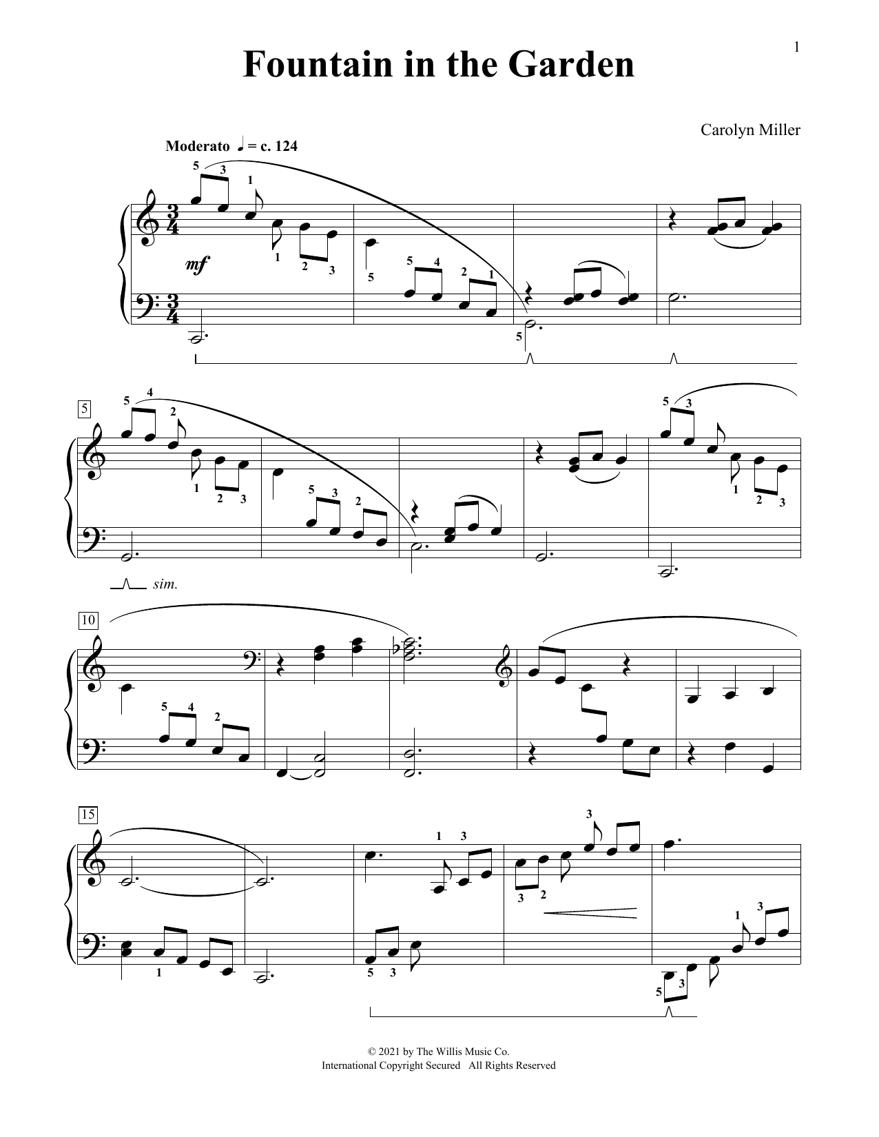 Carolyn Miller Fountain In The Garden Sheet Music Notes & Chords for Educational Piano - Download or Print PDF