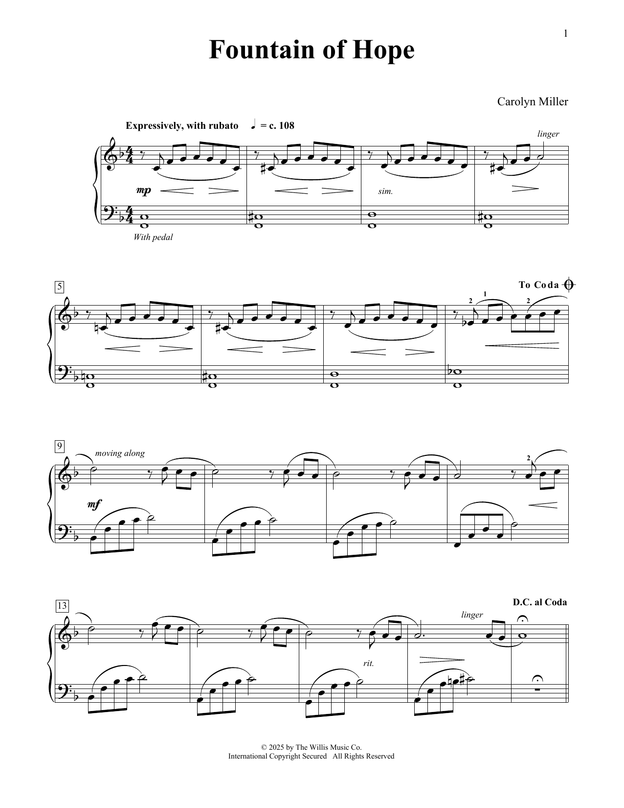 Carolyn Miller Fountain Of Hope Sheet Music Notes & Chords for Educational Piano - Download or Print PDF