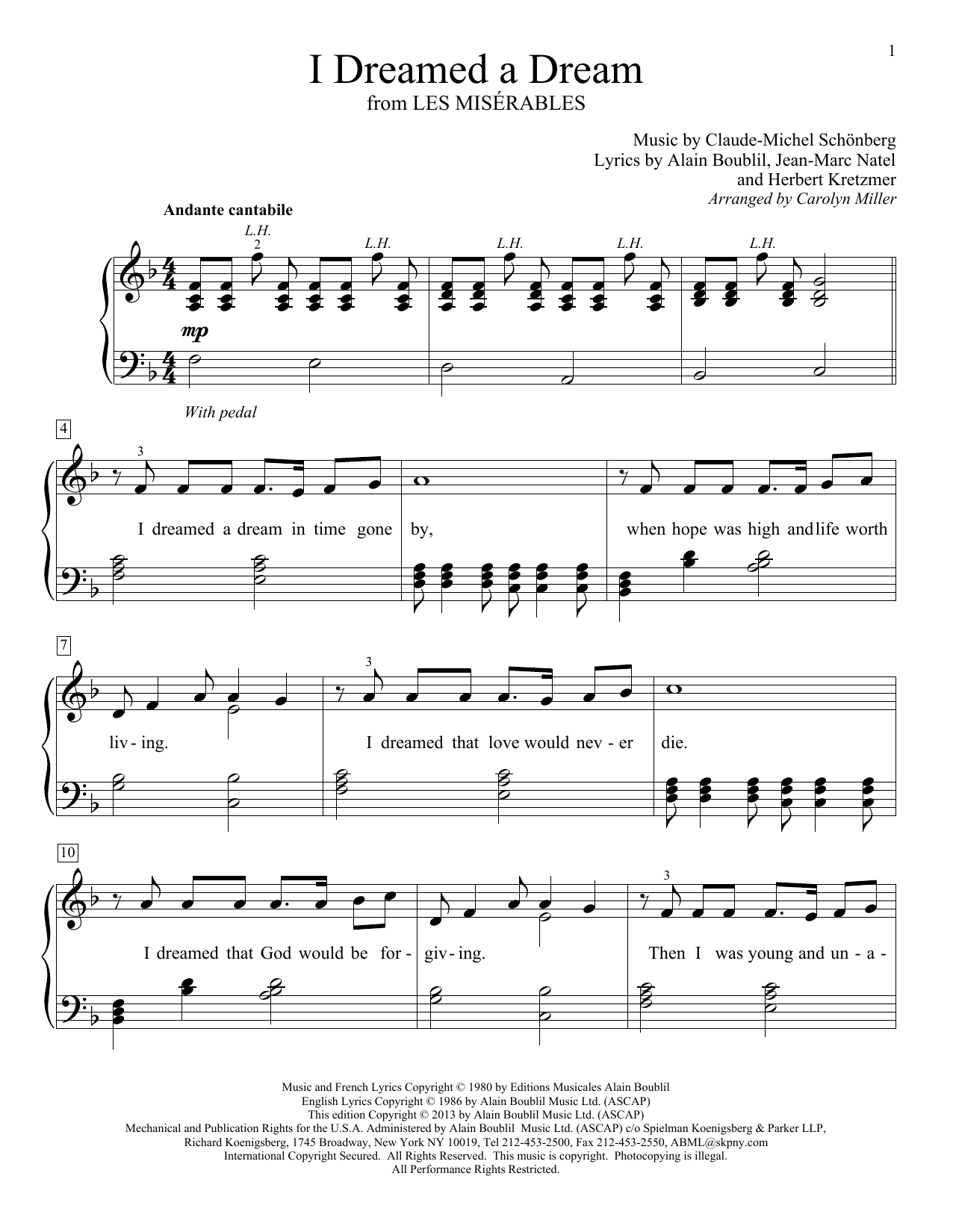 Carolyn Miller I Dreamed A Dream Sheet Music Notes & Chords for Educational Piano - Download or Print PDF