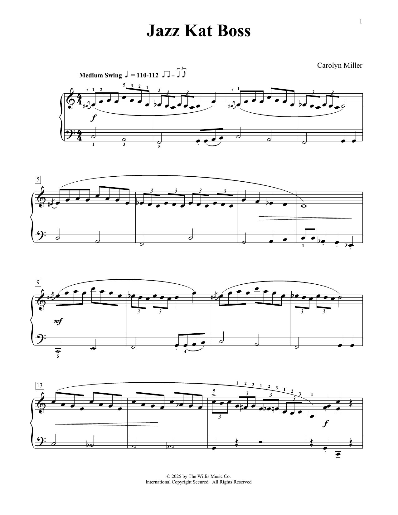 Carolyn Miller Jazz Kat Boss Sheet Music Notes & Chords for Educational Piano - Download or Print PDF