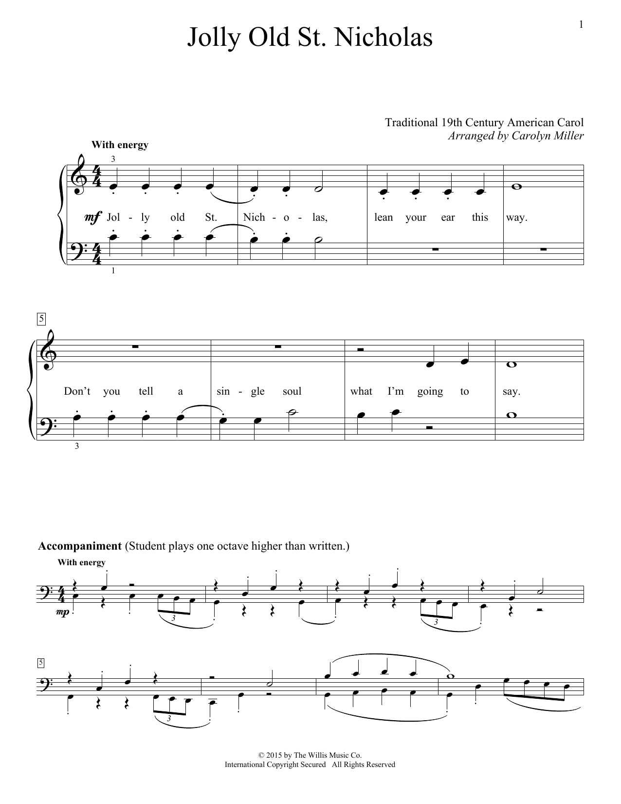 Carolyn Miller Jolly Old St. Nicholas Sheet Music Notes & Chords for Educational Piano - Download or Print PDF