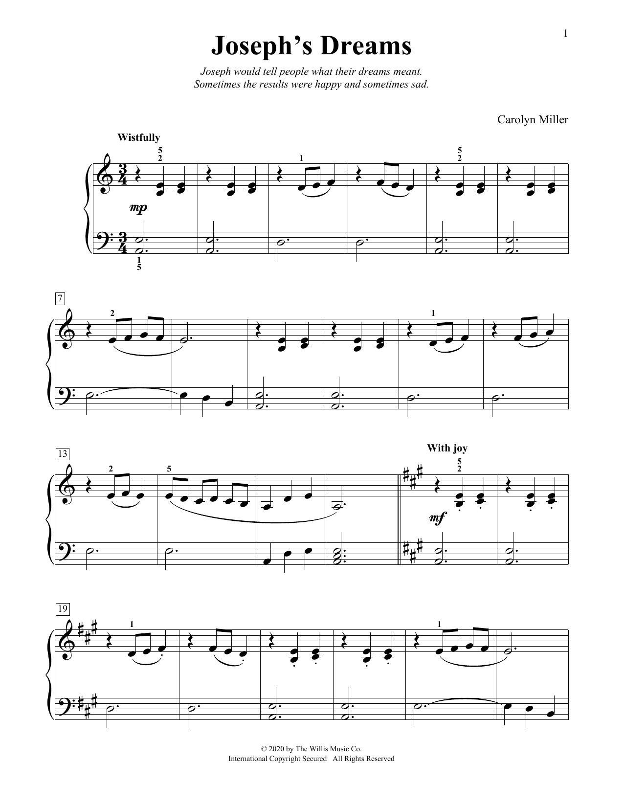 Carolyn Miller Joseph's Dreams Sheet Music Notes & Chords for Educational Piano - Download or Print PDF