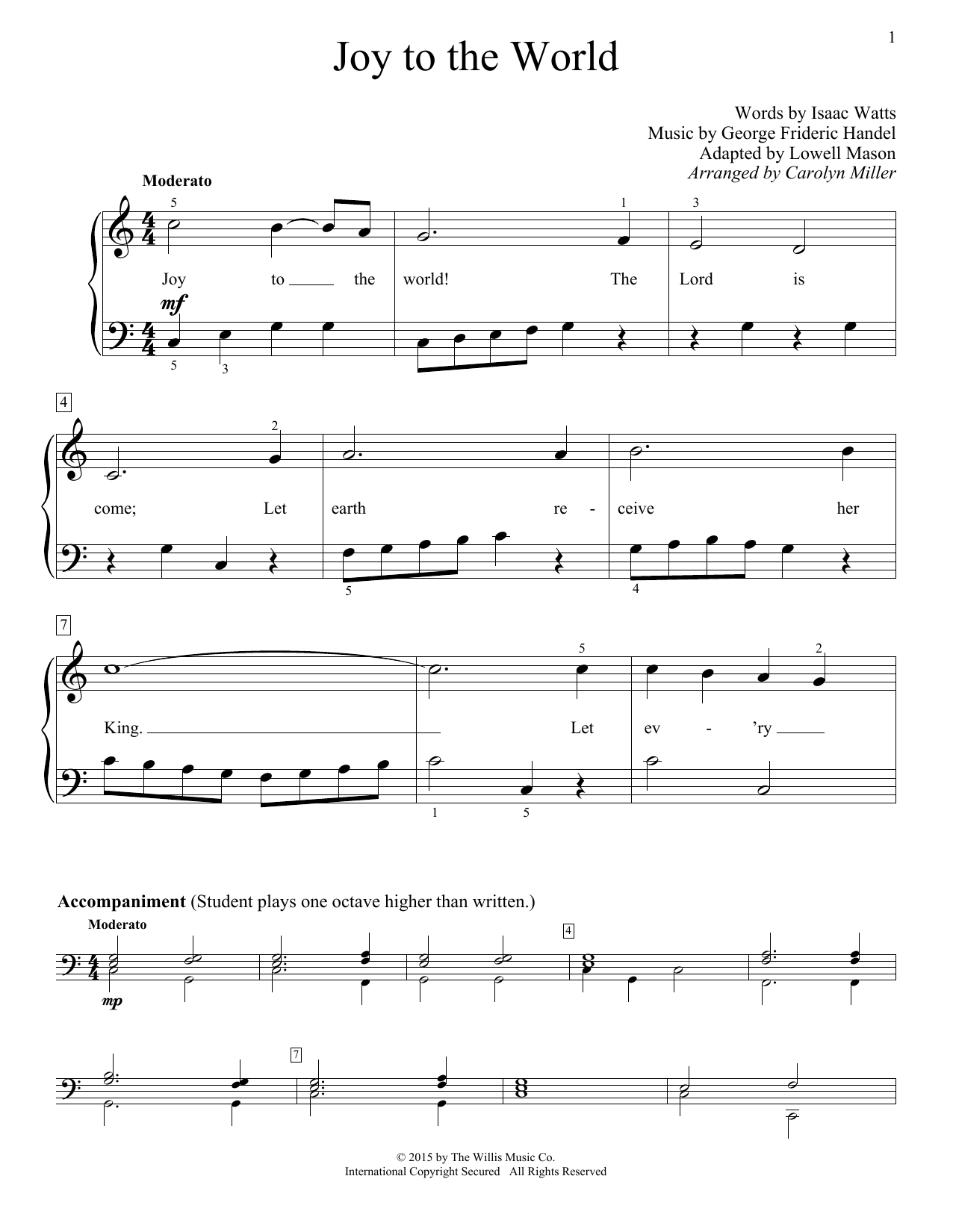 Carolyn Miller Joy To The World Sheet Music Notes & Chords for Educational Piano - Download or Print PDF