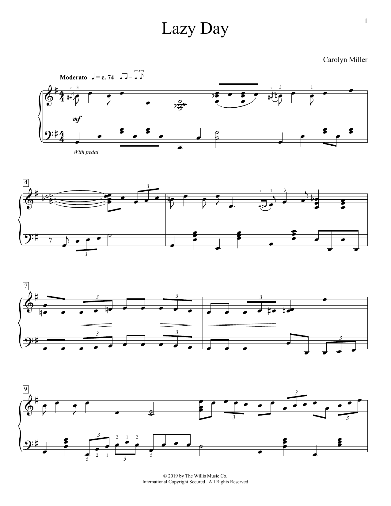 Carolyn Miller Lazy Day Sheet Music Notes & Chords for Educational Piano - Download or Print PDF
