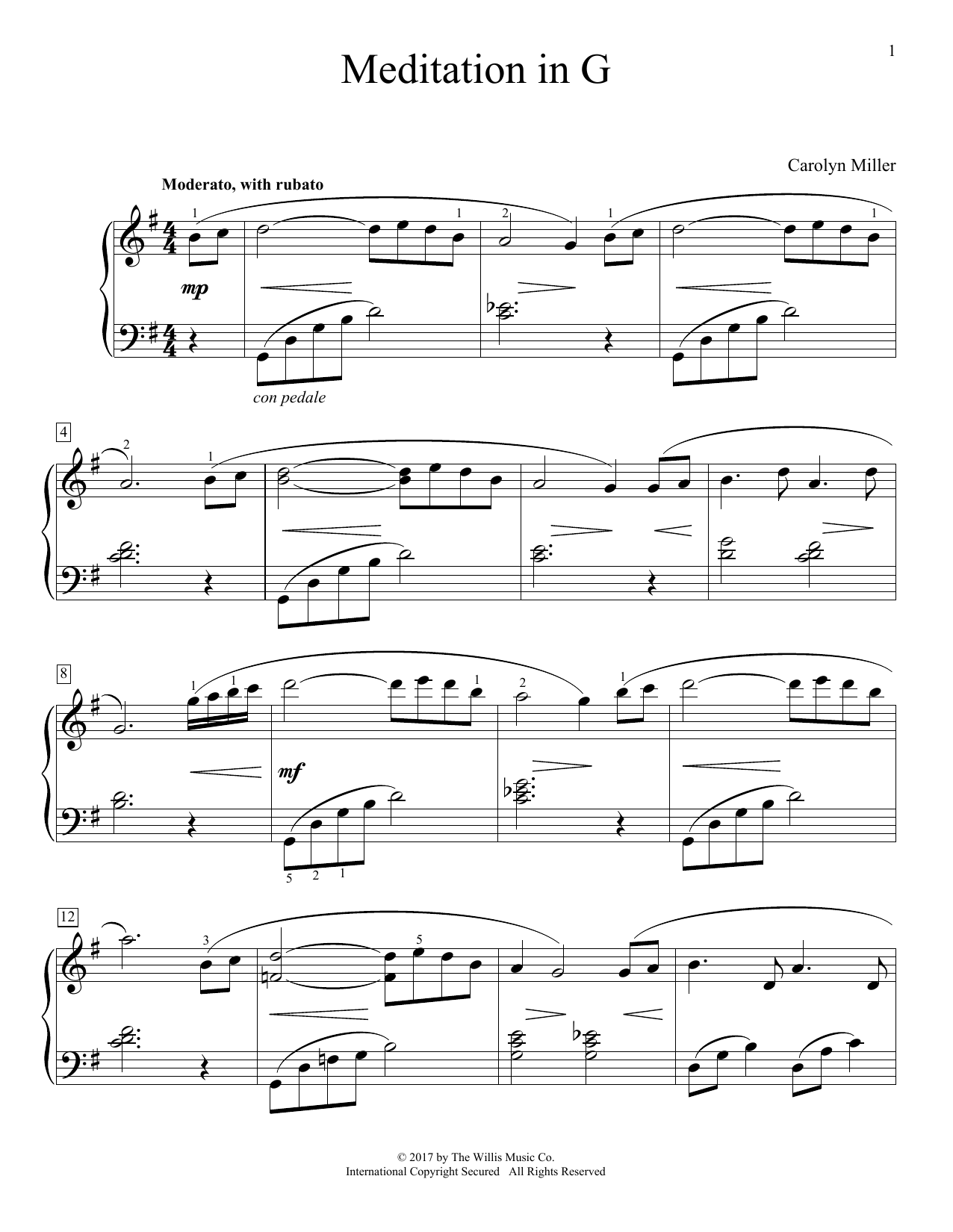 Carolyn Miller Meditation In G Sheet Music Notes & Chords for Educational Piano - Download or Print PDF