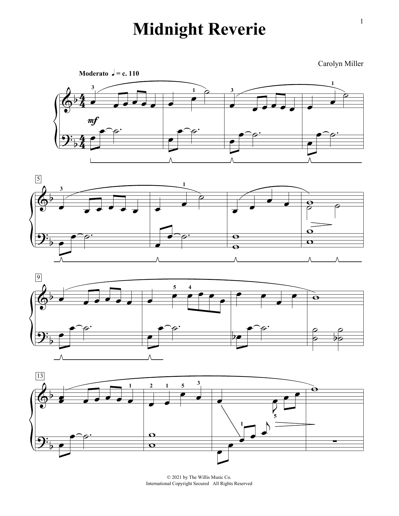 Carolyn Miller Midnight Reverie Sheet Music Notes & Chords for Educational Piano - Download or Print PDF