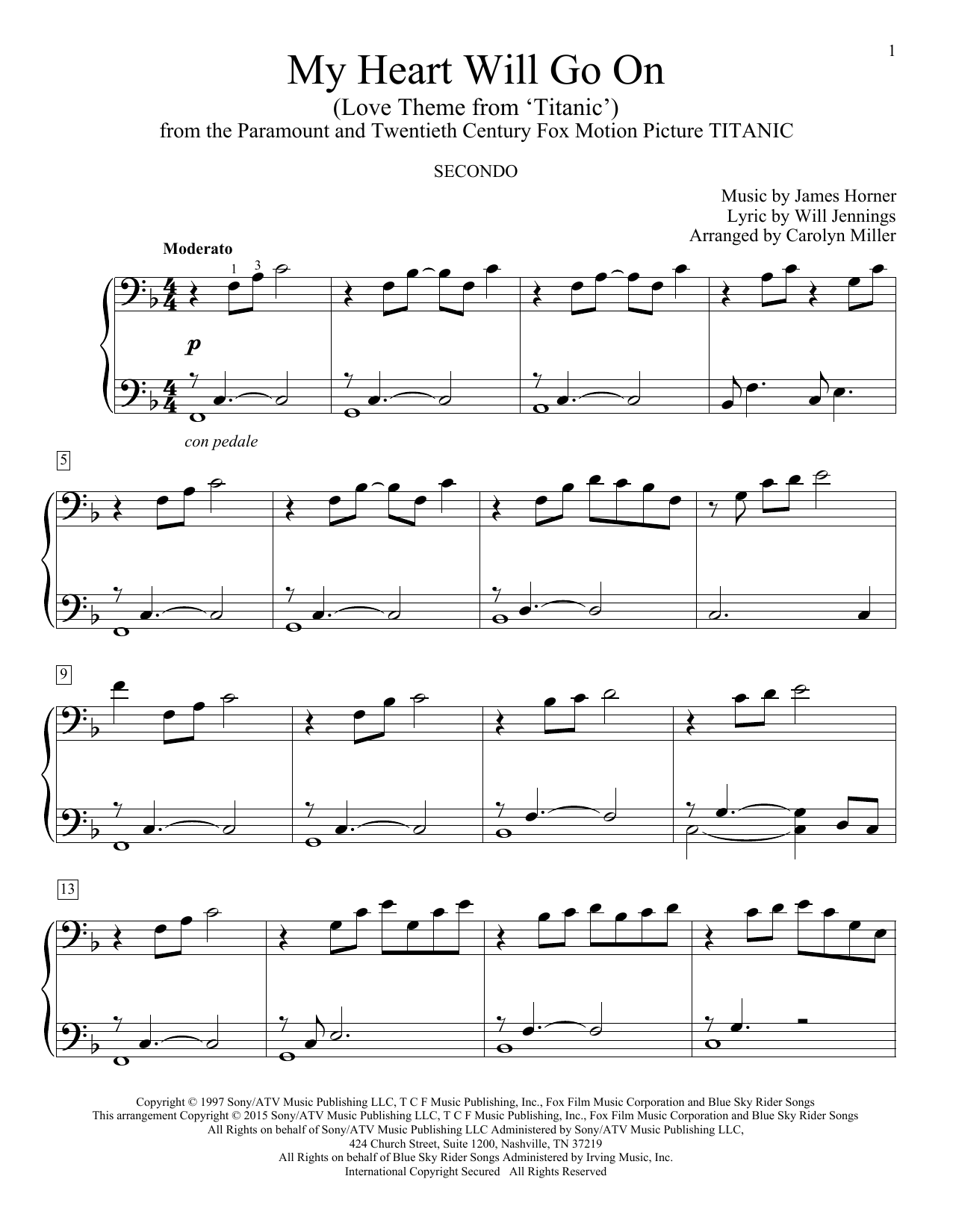 Carolyn Miller My Heart Will Go On (Love Theme From Titanic) Sheet Music Notes & Chords for Piano Duet - Download or Print PDF